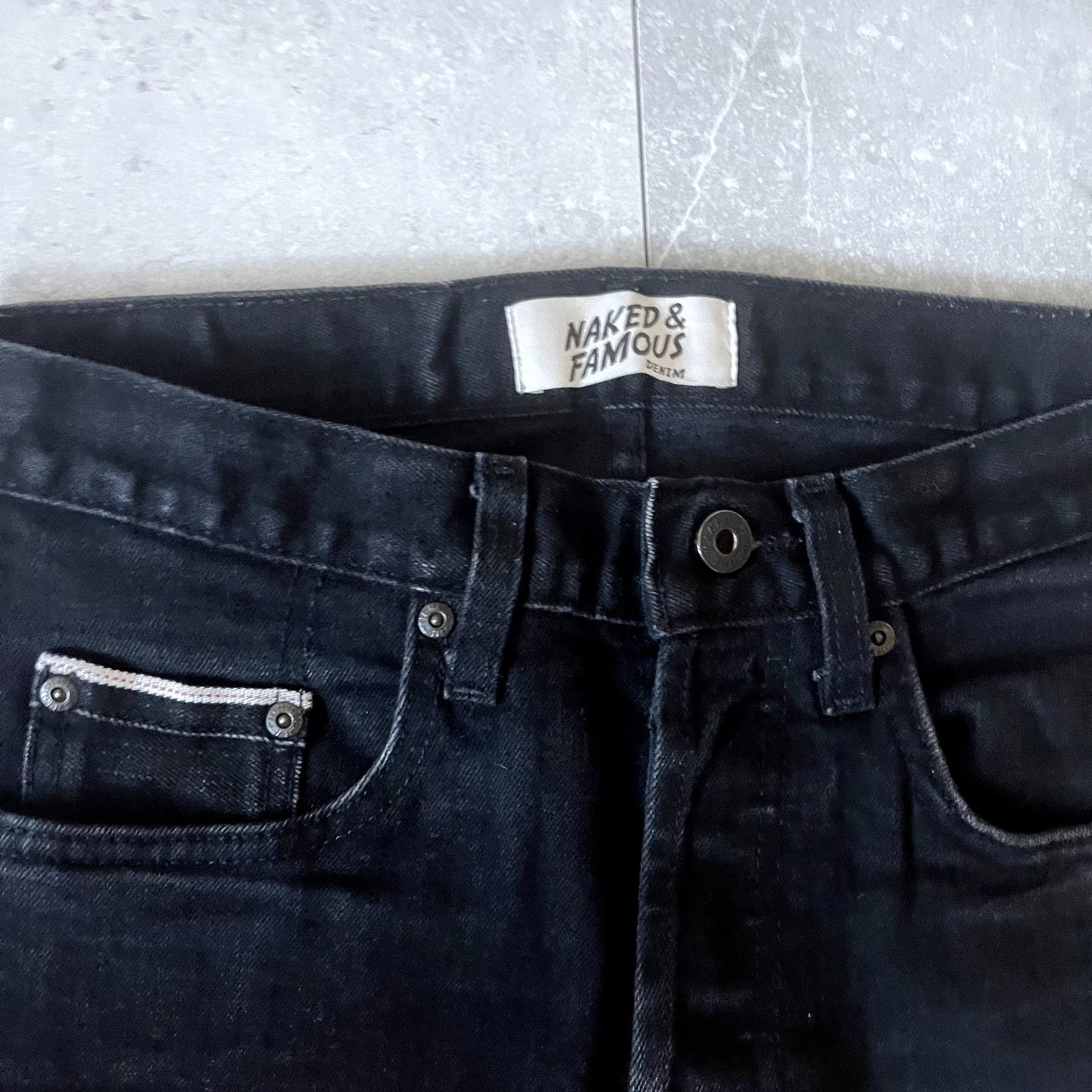 Naked & Famous Naked & Famous Black Cobra Stretch Selvedge Jeans – Size 28 Size US 28 / EU 44 - 4 Thumbnail