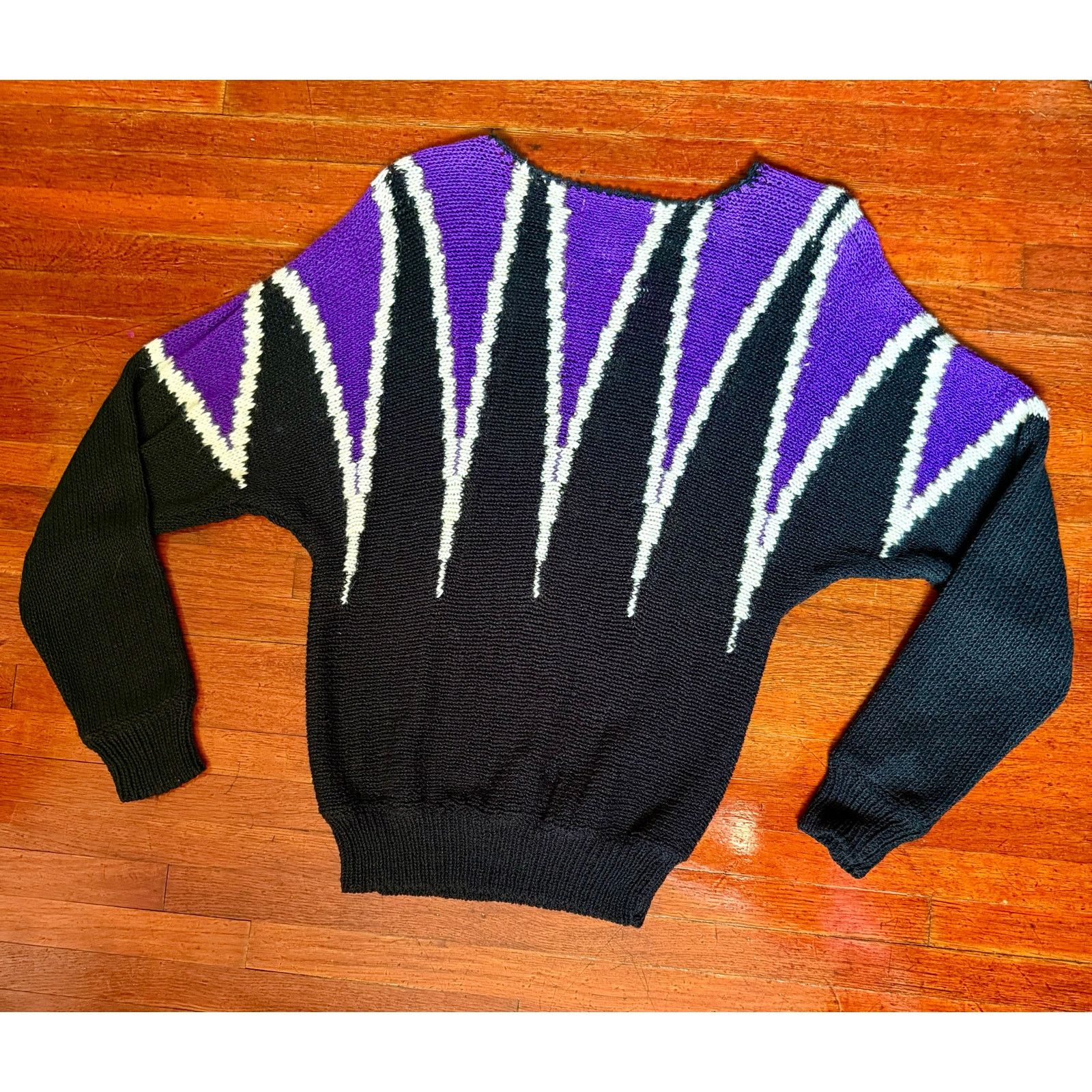 Vintage Vintage 80s Knit Knack Purple Black Harlequin Sweater Small Size S / US 4 / IT 40 - 2 Thumbnail