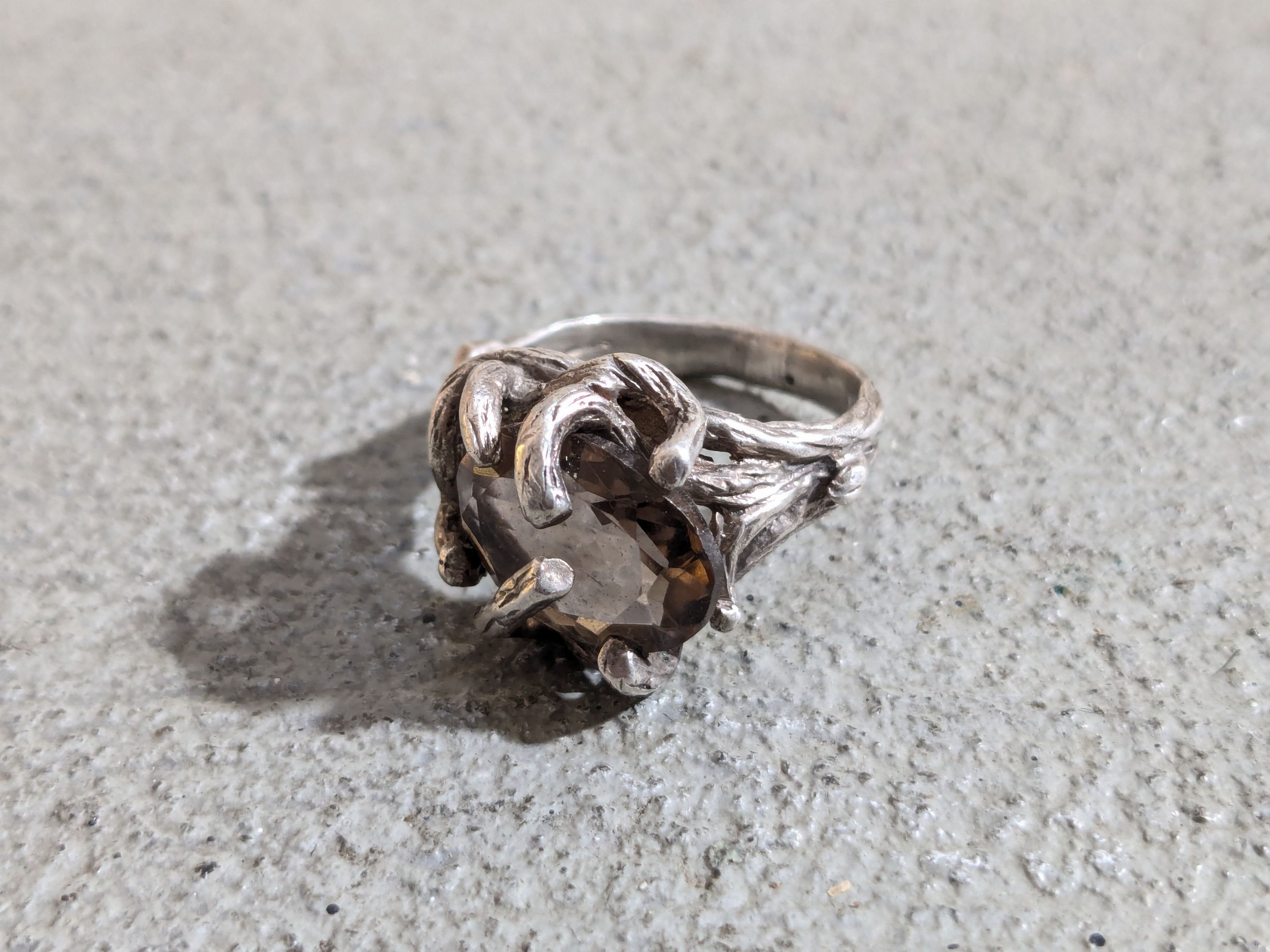 Vintage Vintage Sterling Silver Ring Smoky Quartz 8.25 Brutalist Size ONE SIZE - 4 Thumbnail