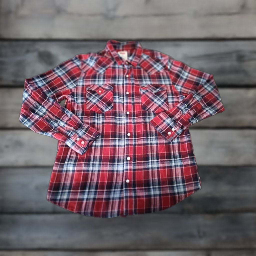 Levi's VINTAGE Levi's Women's Red Plaid Flannel Long Sleeve Snap Button-Up Shirt L Classic Western Size L / US 10 / IT 46 - 1 Thumbnail