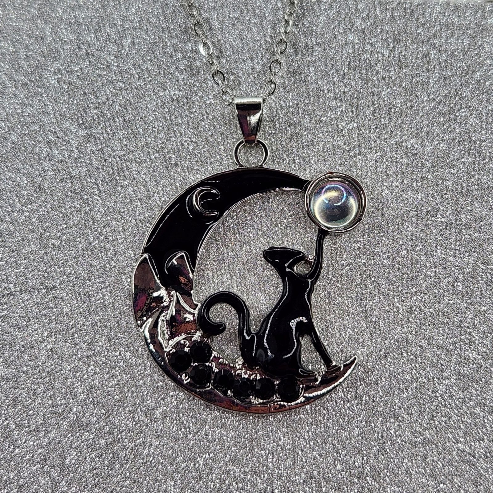 Other Black Cat on Crescent Moon Necklace with Moonstone Accent Size ONE SIZE - 7 Thumbnail