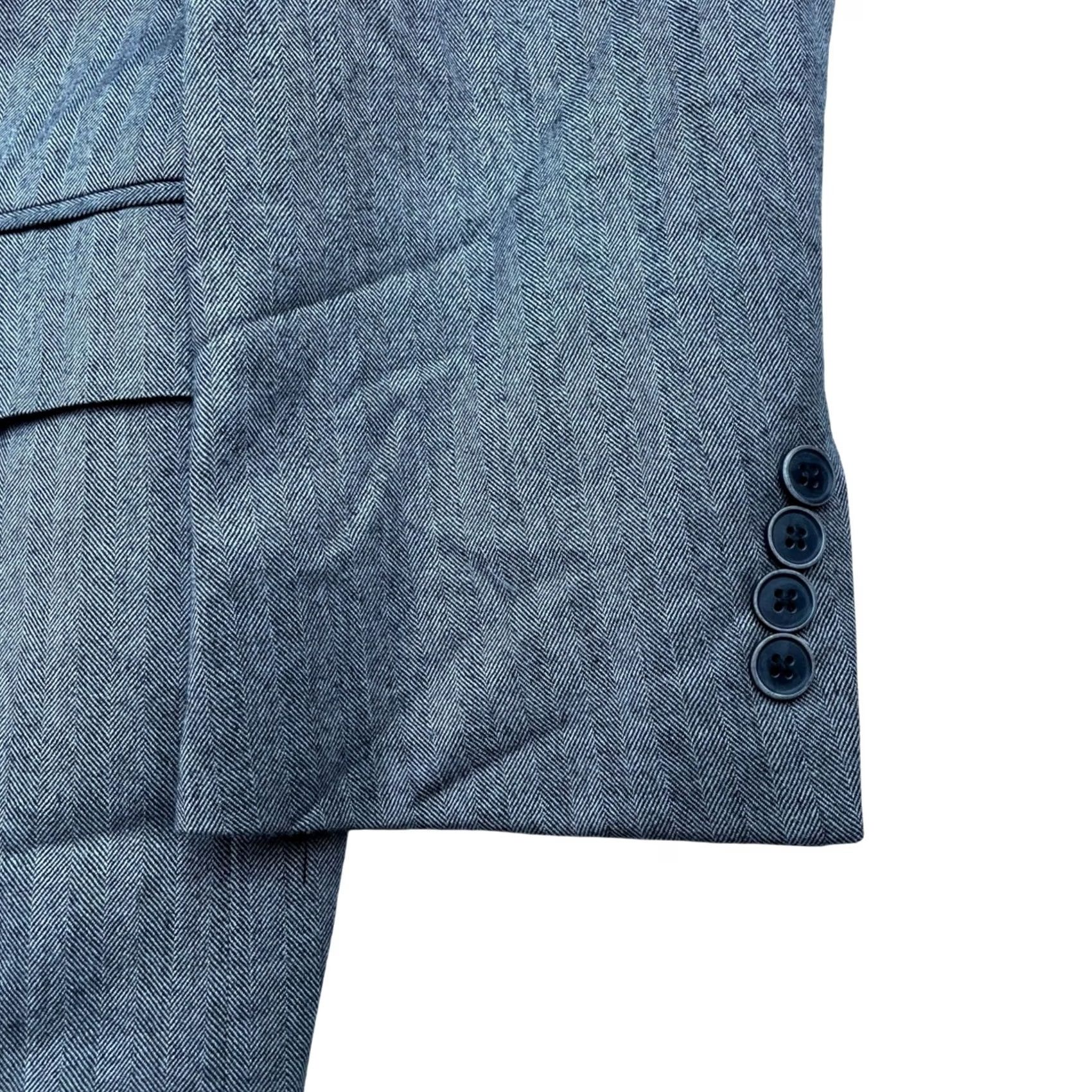 Peter Millar Peter Millar Blazer Jacket Mens 100% Wool Gray Herringbone 2-Button Long 46 L Notch Lapel Mens Size 46R - 4 Thumbnail