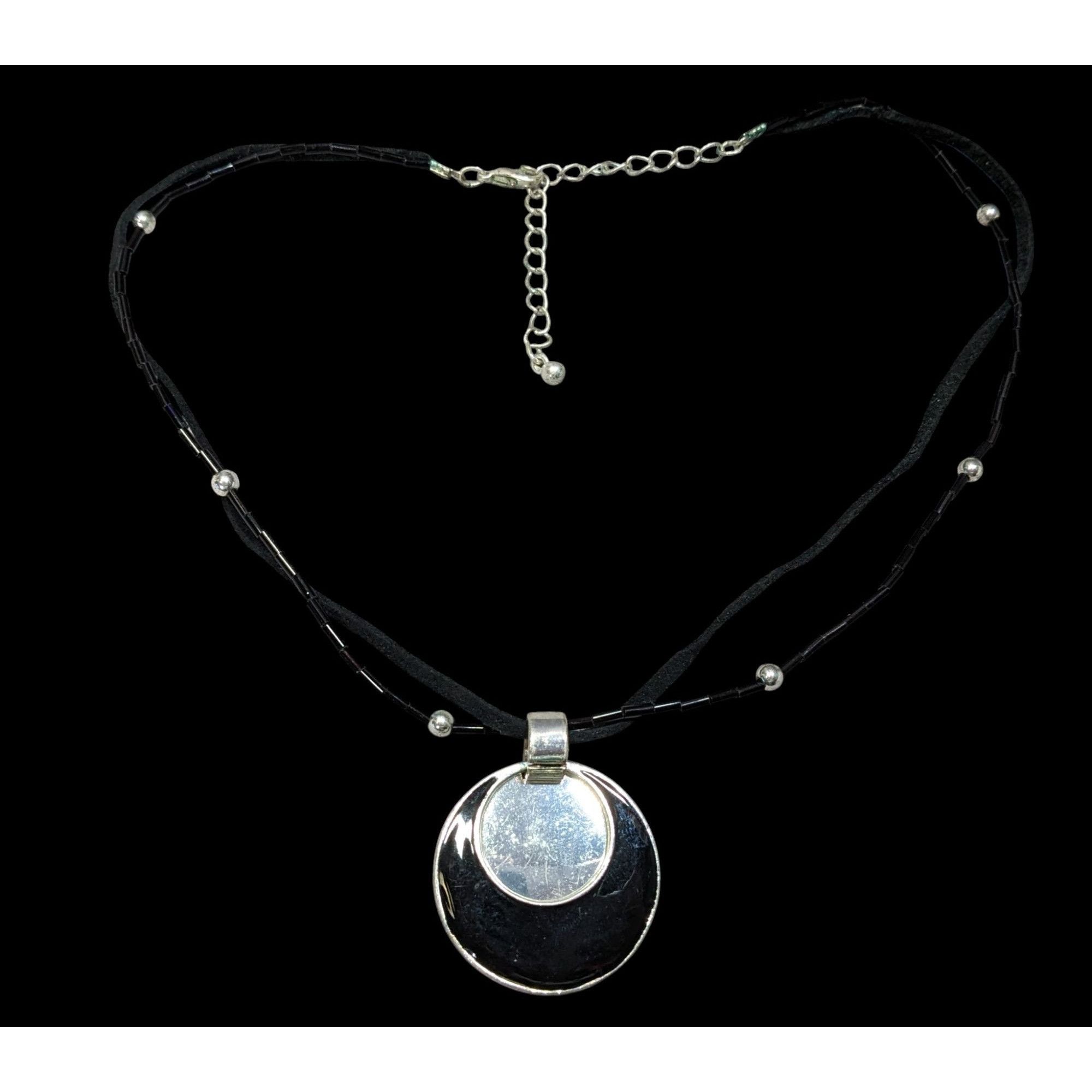 Other Gothic Mod Black & Silver Layered Pendant Necklace With Adju Size ONE SIZE - 1 Thumbnail