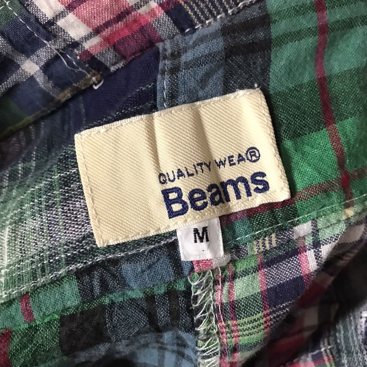 Beams Plus Vintage Beams Patchwork madrass military Shirt Union green Size US M / EU 48-50 / 2 - 6 Thumbnail
