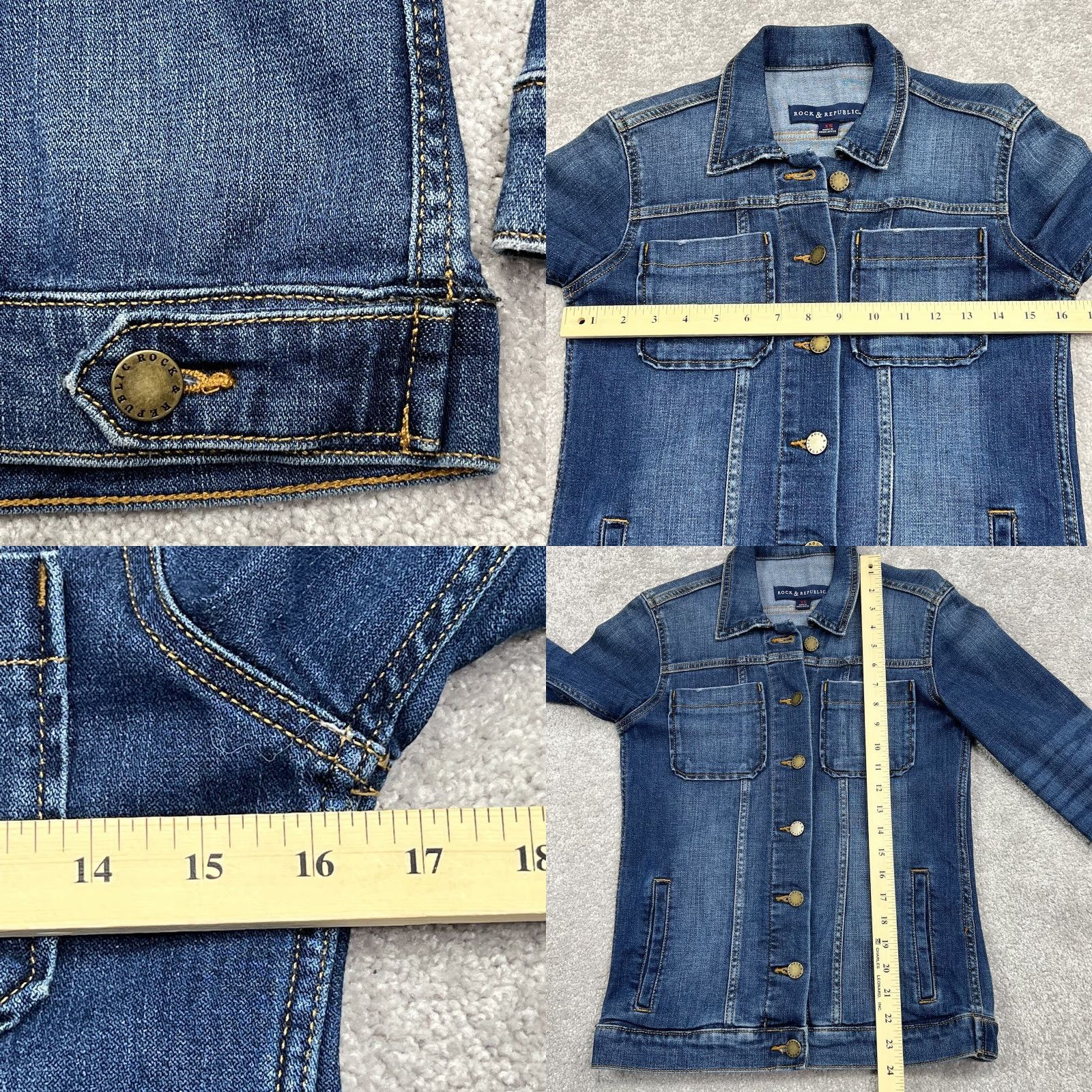 Vintage Rock & Republic Jean Jacket Women’s XS Distressed Medium Wash Denim Runaway 80s Music Casual Size 26" / US 2 / IT 38 - 8 Thumbnail