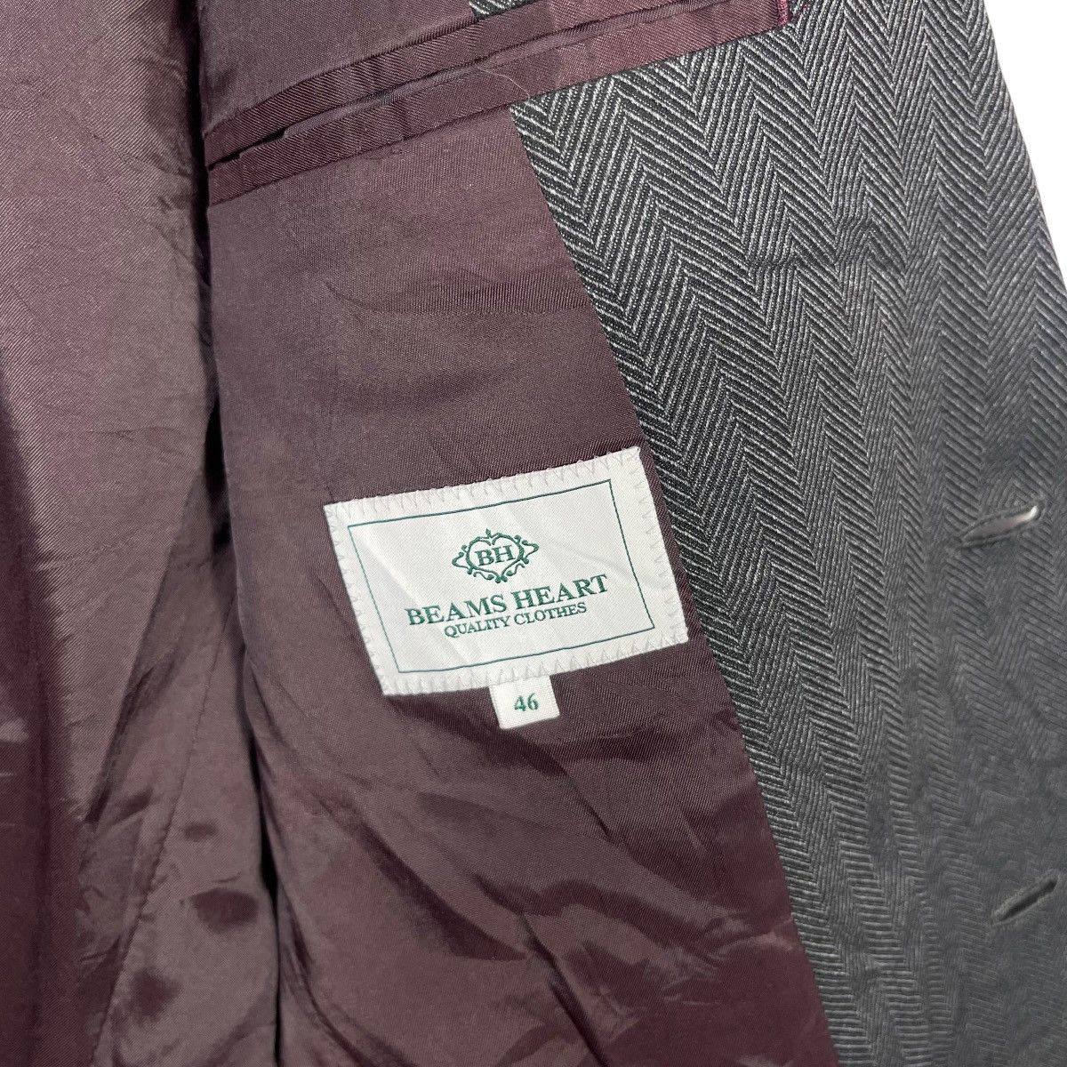 Beams Plus Beams Heart Men’s Herringbone Blazer Jacket Grey 2 Button Size 42R - 3 Thumbnail