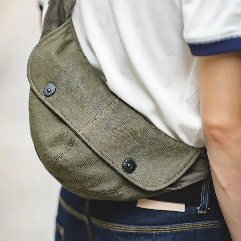 Y2K Military Canvas Utility Crossbody Belt Bag Fanny Pack in Army Green, Men's