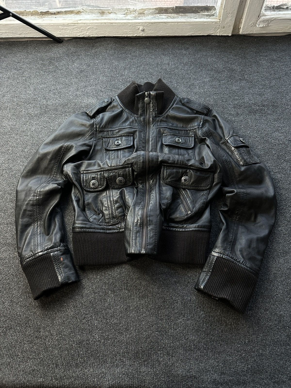 Leather 🚨 LEATHER WOMEN OPIUM MULTIPOCKET JACKET ZIP AVANT GARDE Size M / US 6-8 / IT 42-44 - 1 Thumbnail