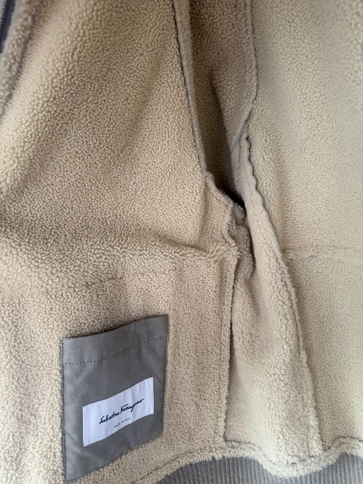 Salvatore Ferragamo Ferragamo Shearling Lamb Leather Bomber Jacket Gray Size US XL / EU 56 / 4 - 9 Thumbnail