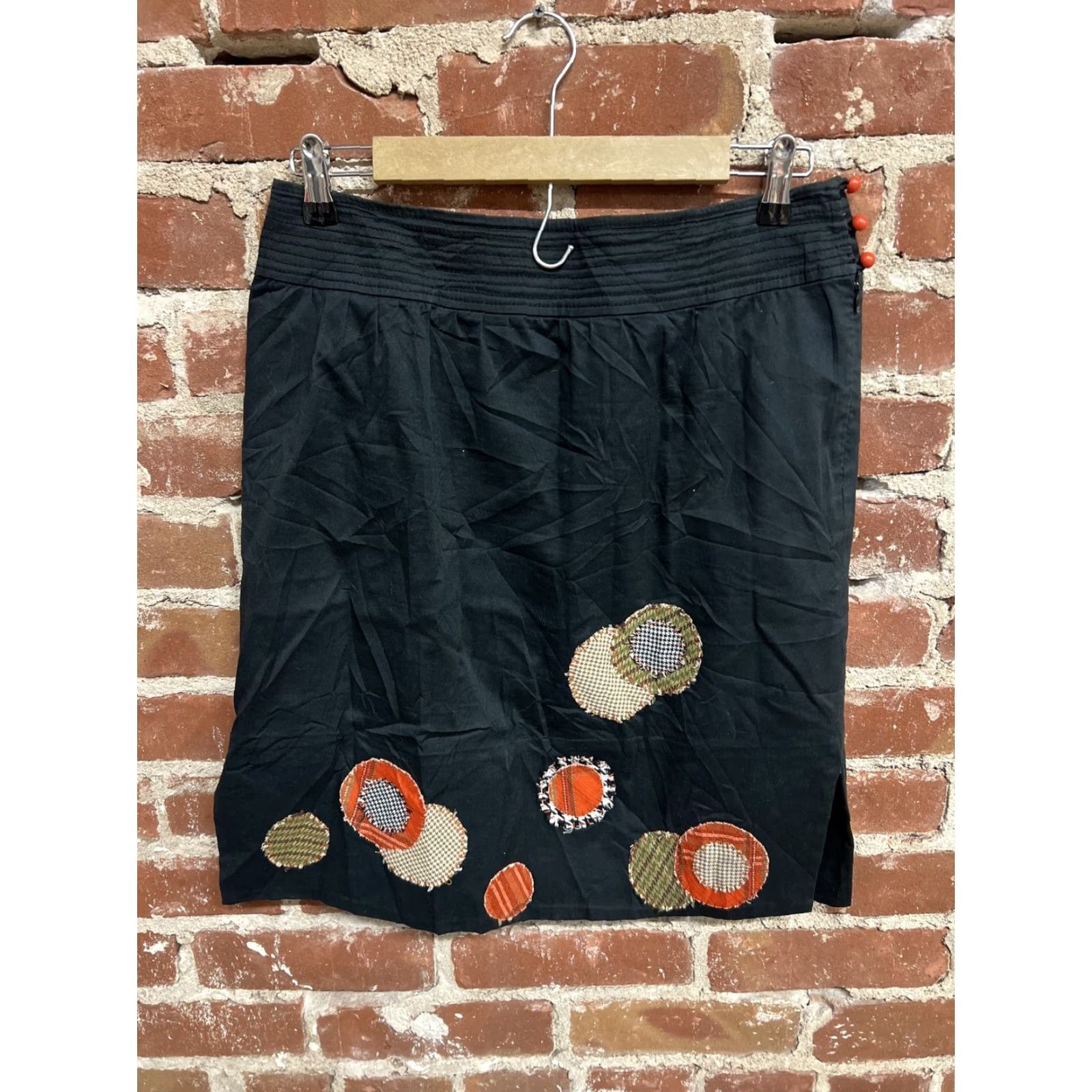 Anthropologie Lithe Skirt Womens Short Black Cotton Twill Embroidered Lace A-Line Vintage No Size 28" / US 6 / IT 42 - 2 Thumbnail