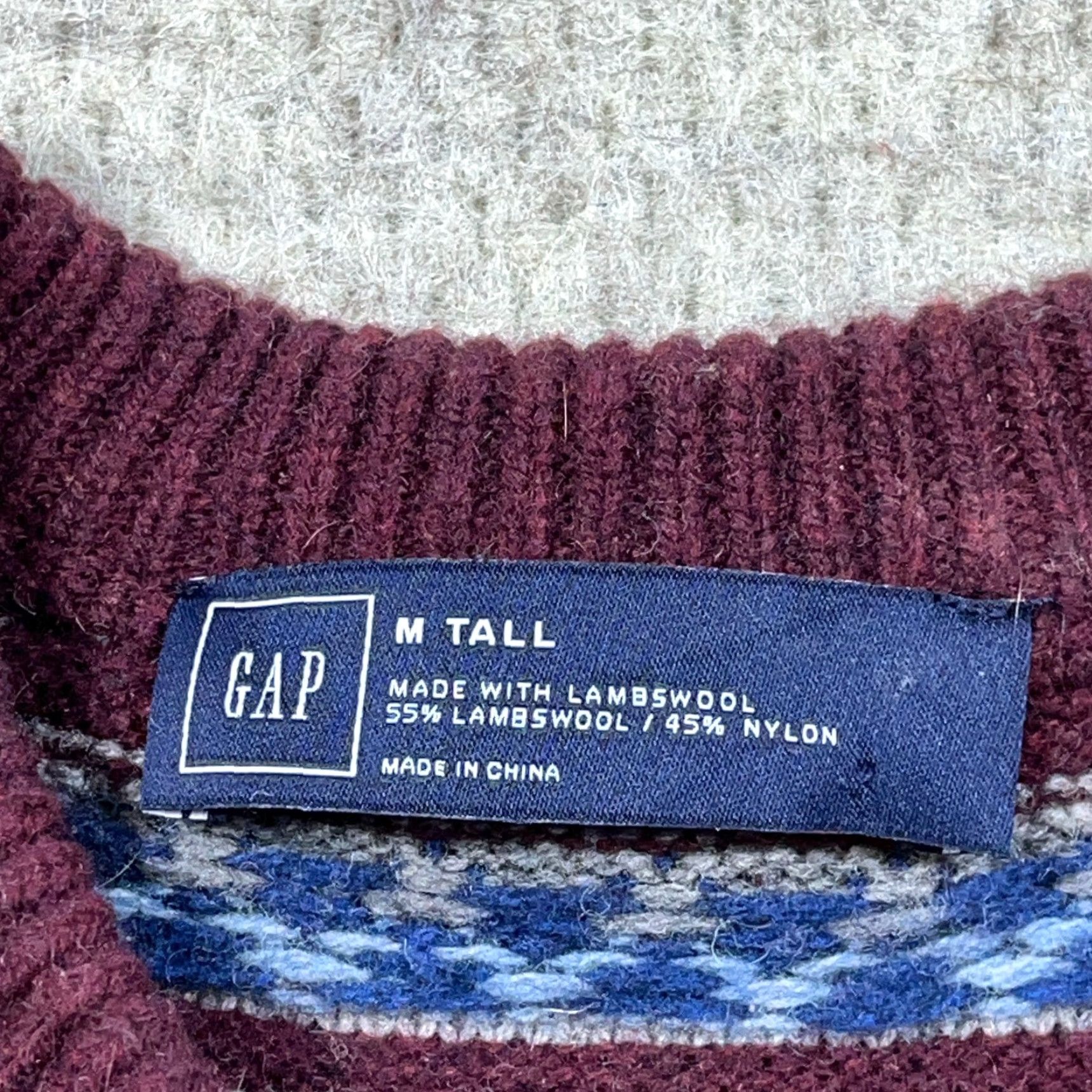 Gap VINTAGE Gap Sweater Men Medium Tall Maroon Wool Knit Mock Neck Pullover Geometric Logo 90s Retro Classic Preppy Golf Hiking Walking Size US M / EU 48-50 / 2 - 3 Thumbnail