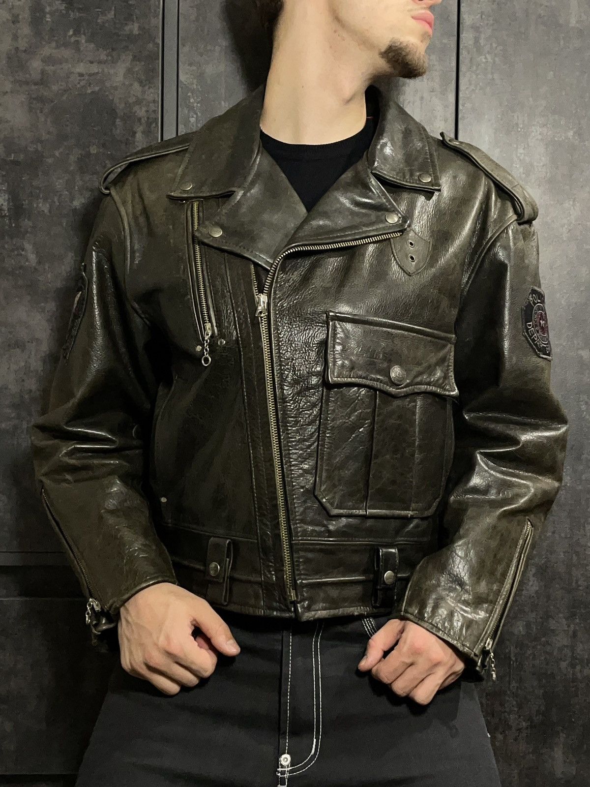 Vintage Crazy Vintage Redskins Cropped Leather Jacket Polizei Schott Size US L / EU 52-54 / 3 - 5 Thumbnail