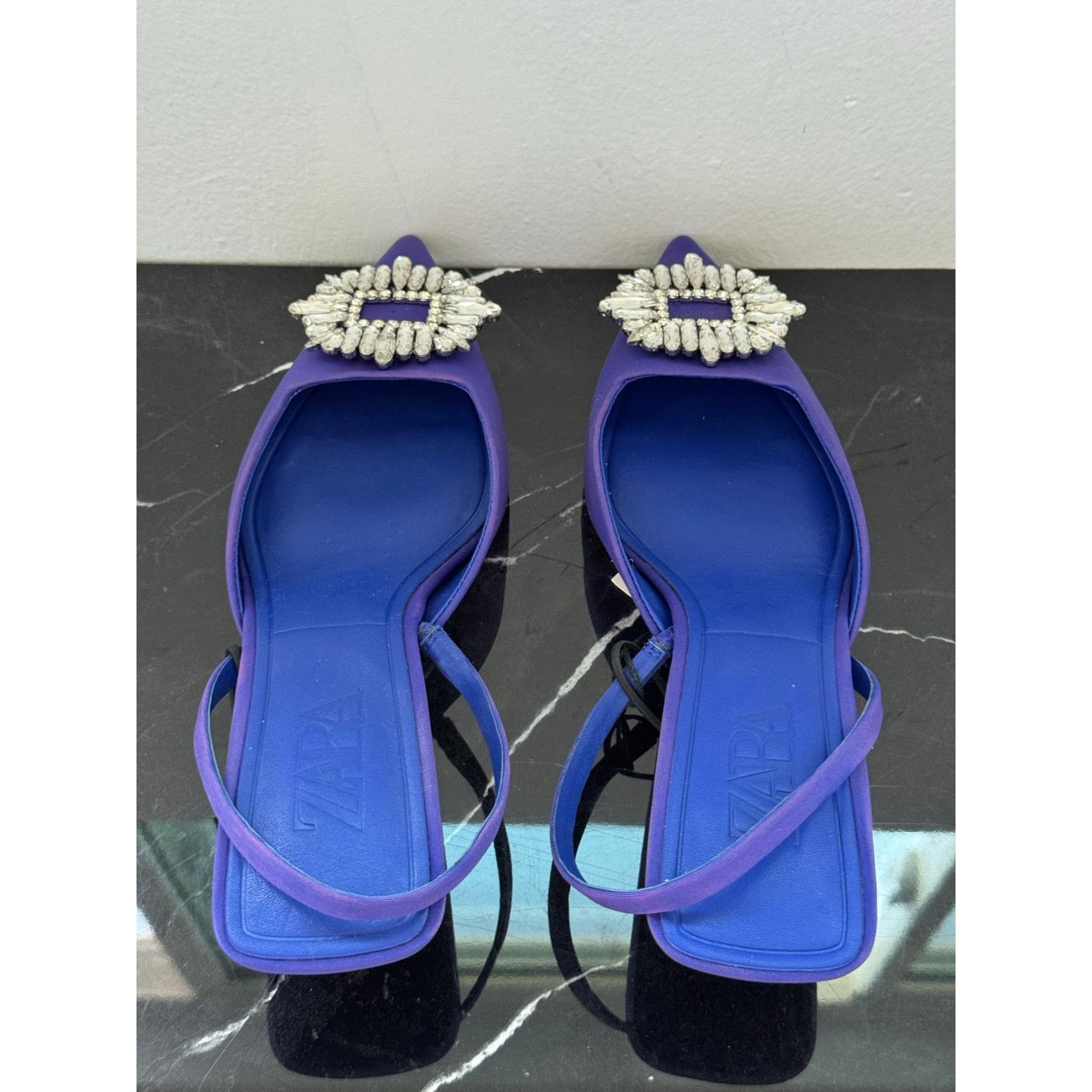 Zara ZARA Royal Blue Pointed Toe Slingback Kitten Heels Size US 9 / IT 39 - 8 Thumbnail