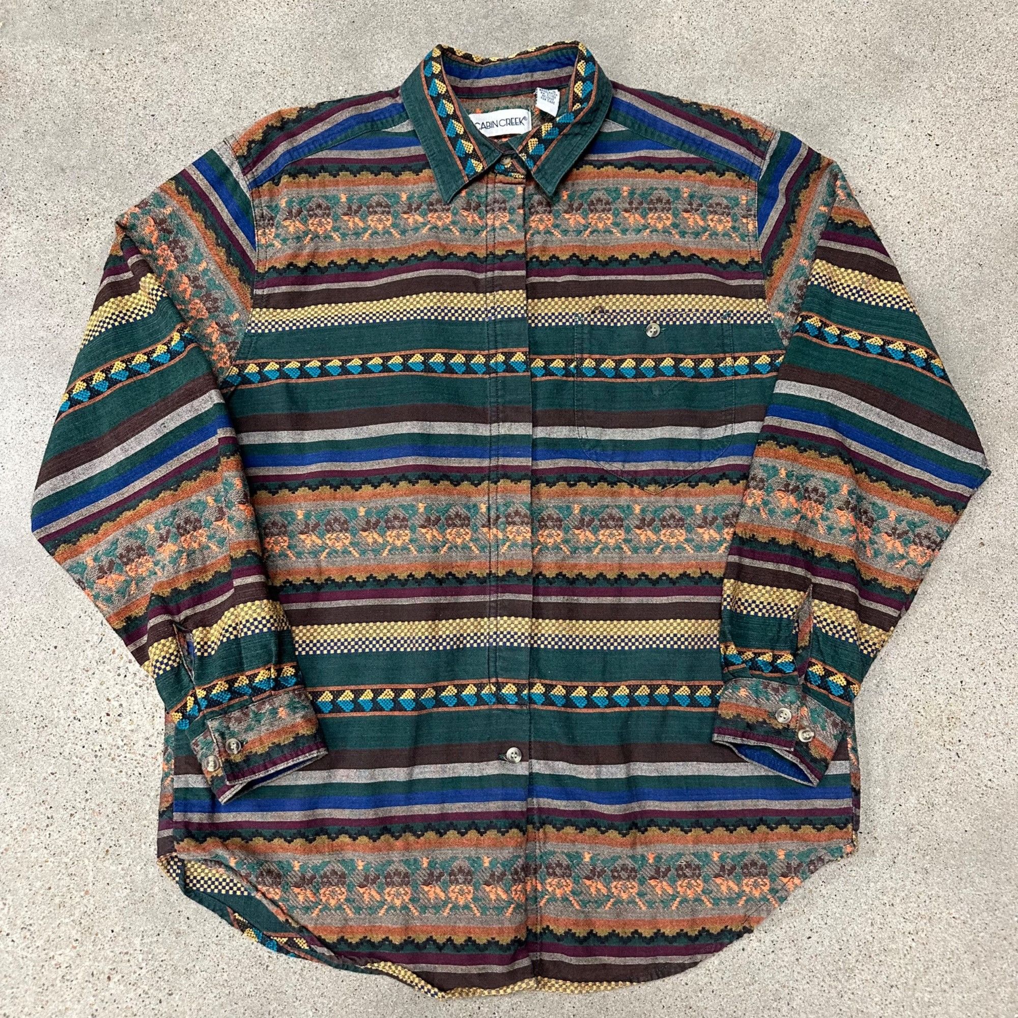 Cabin Creek × Vintage Vintage 90s Cabin Creek Unique Striped Patterned Button Up S Size L / US 10 / IT 46 - 1 Thumbnail