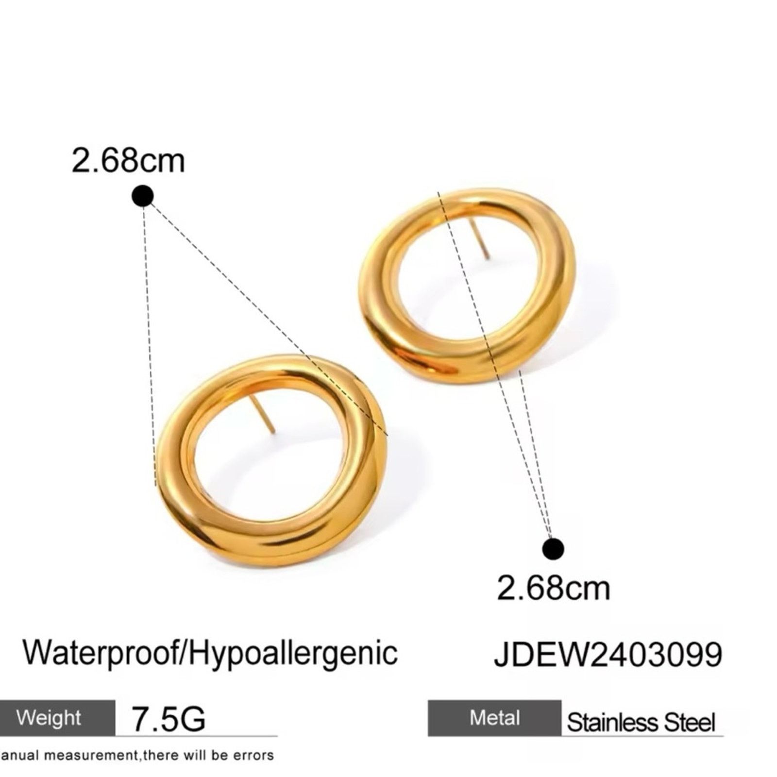 Other 18k Gold Plated Stainless Steel Round Hollow Smooth Earrings Size ONE SIZE - 3 Thumbnail