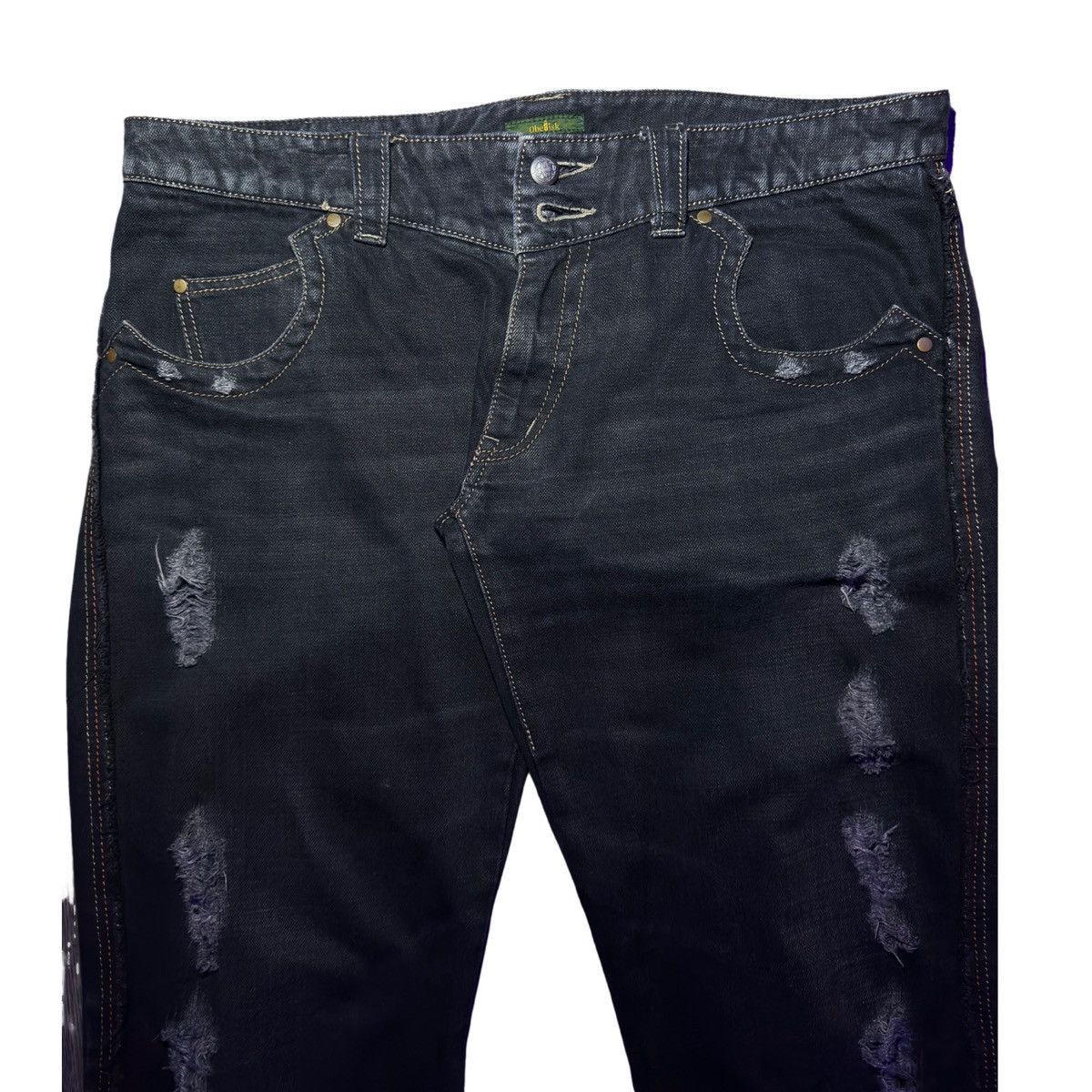 Obelisk Contrast Stitch Distressed Bootcut Jeans Size US 34 / EU 50 - 2 Thumbnail