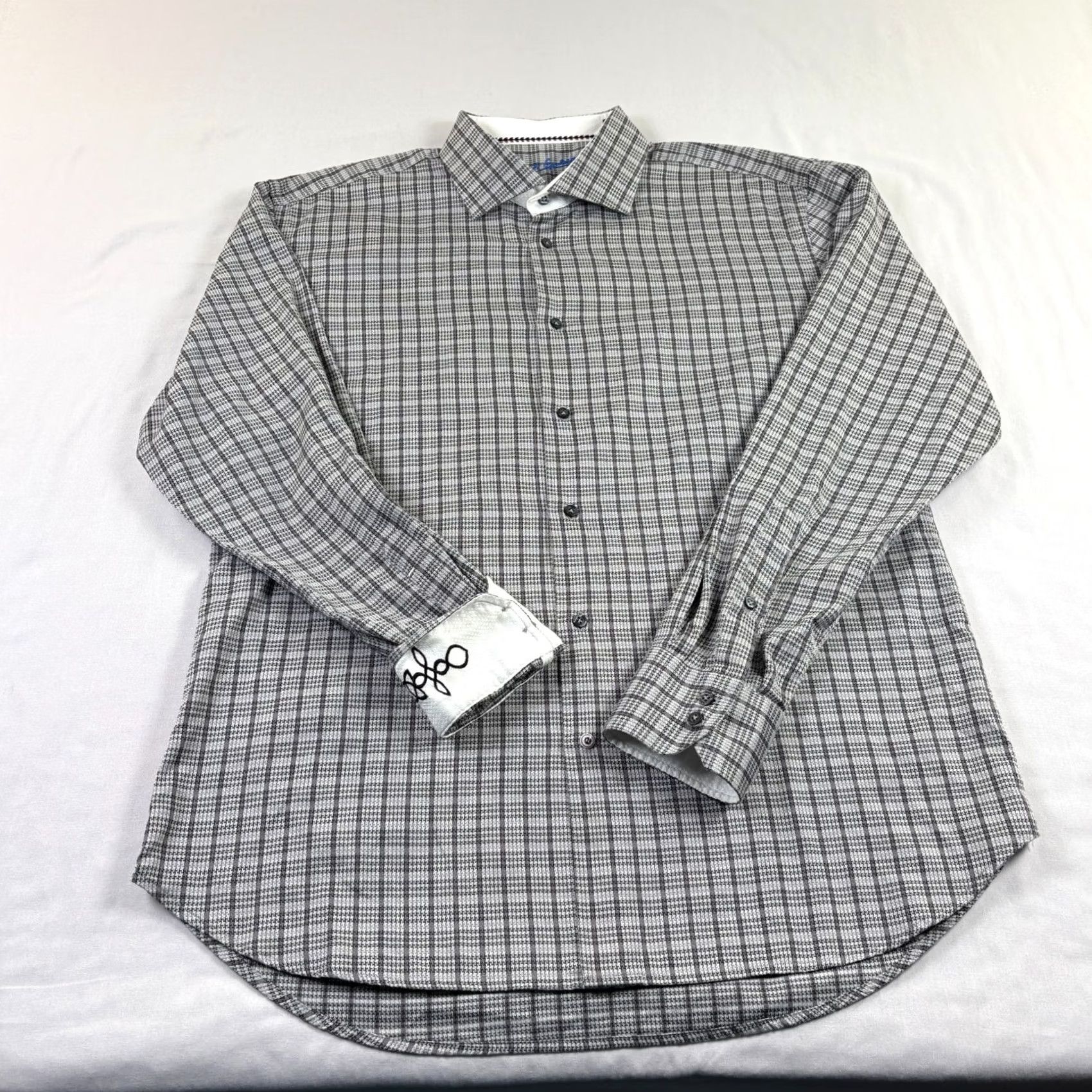 Robert Graham VINTAGE Robert Graham Shirt Mens XL Gray Plaid Button Up Flip Cuff Long Sleeve Size US XL / EU 56 / 4 - 3 Thumbnail