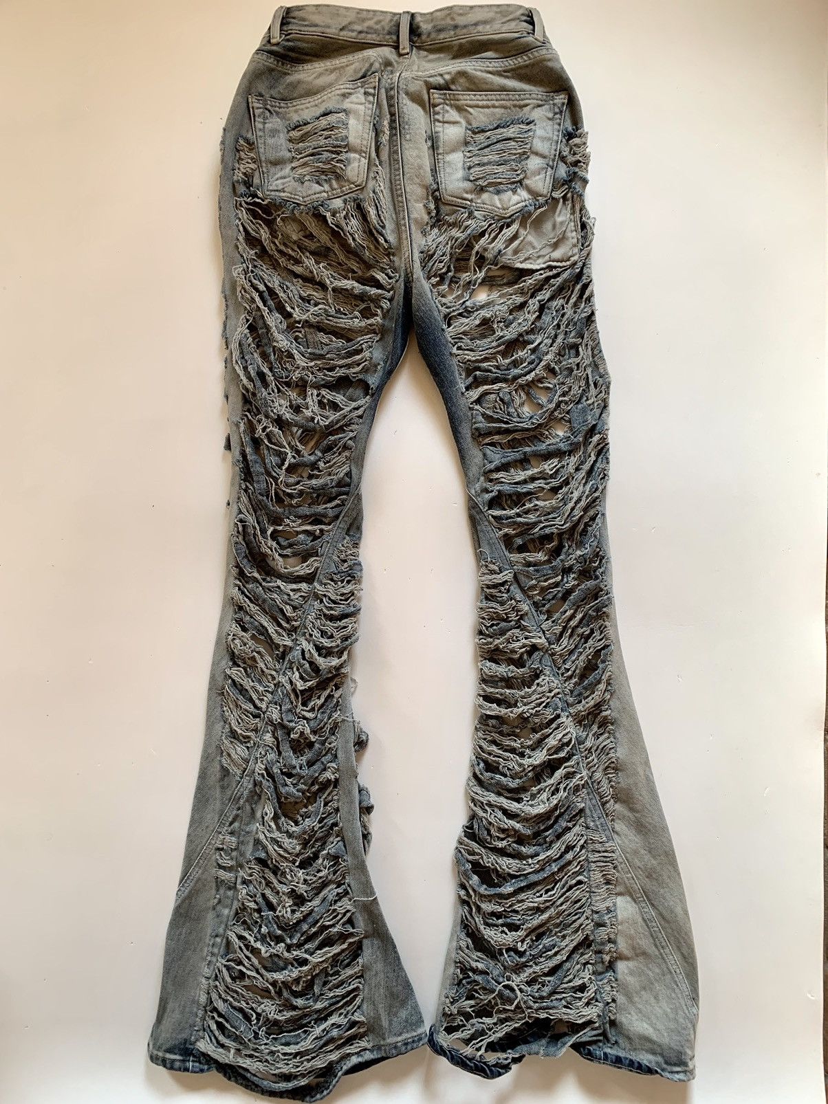 Rick Owens Rick Owens Drkshdw Bias Bootcut Shredded Pearl Washed Denim Size US 32 / EU 48 - 3 Thumbnail