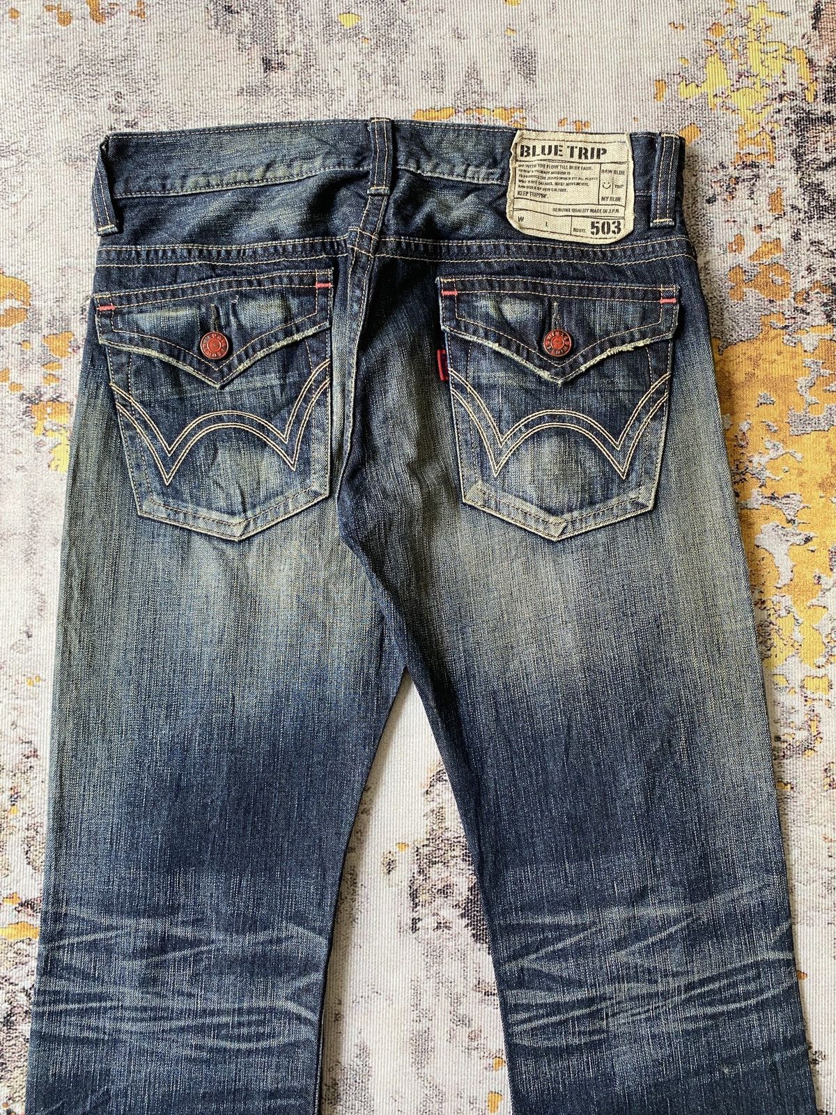 Japanese Brand Edwin 503 Blue Trip Claws Mark Distressed Flare Denim Size US 32 / EU 48 - 12 Thumbnail