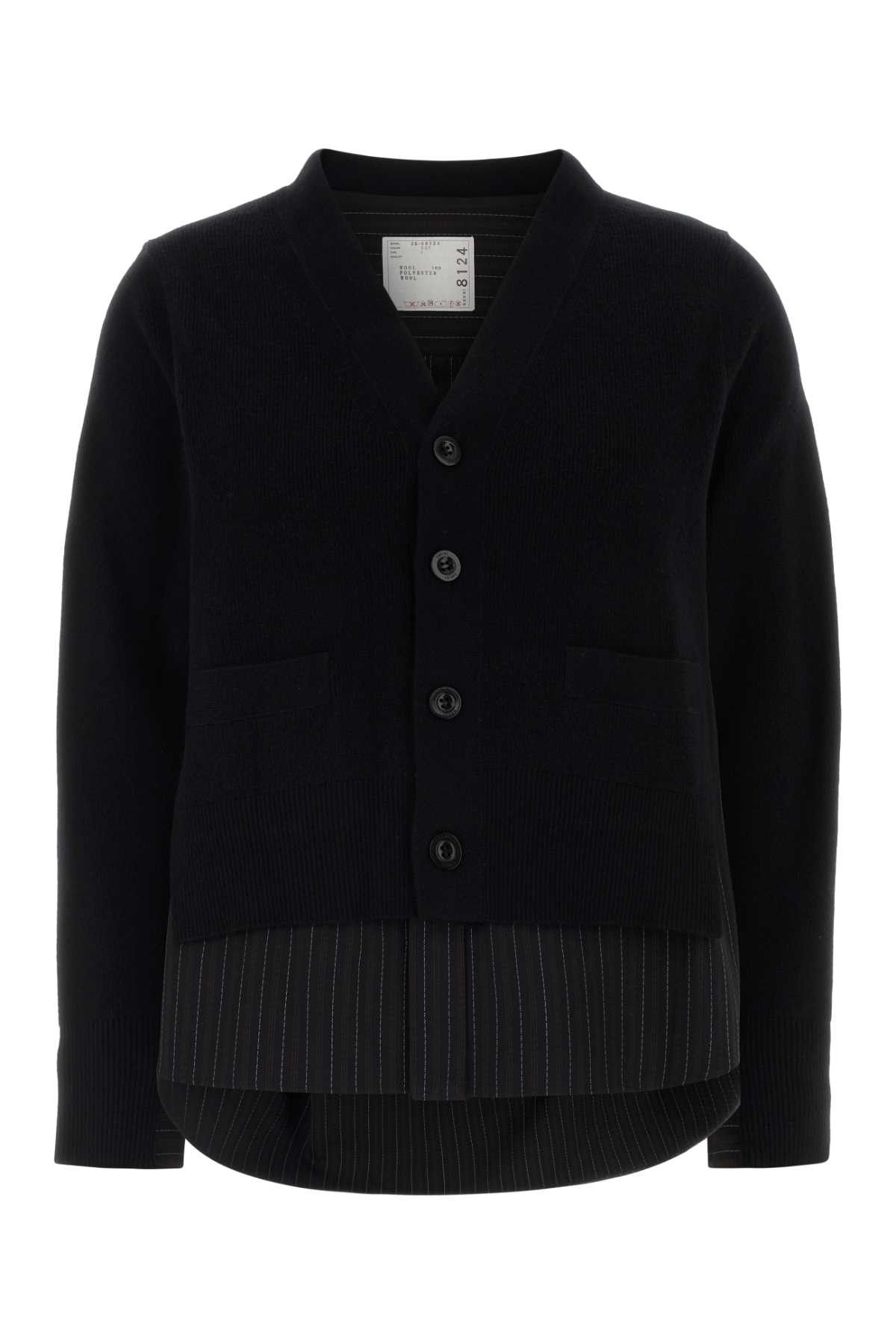 Sacai Black Wool Cardigan Size L / US 10 / IT 46 - 1 Thumbnail