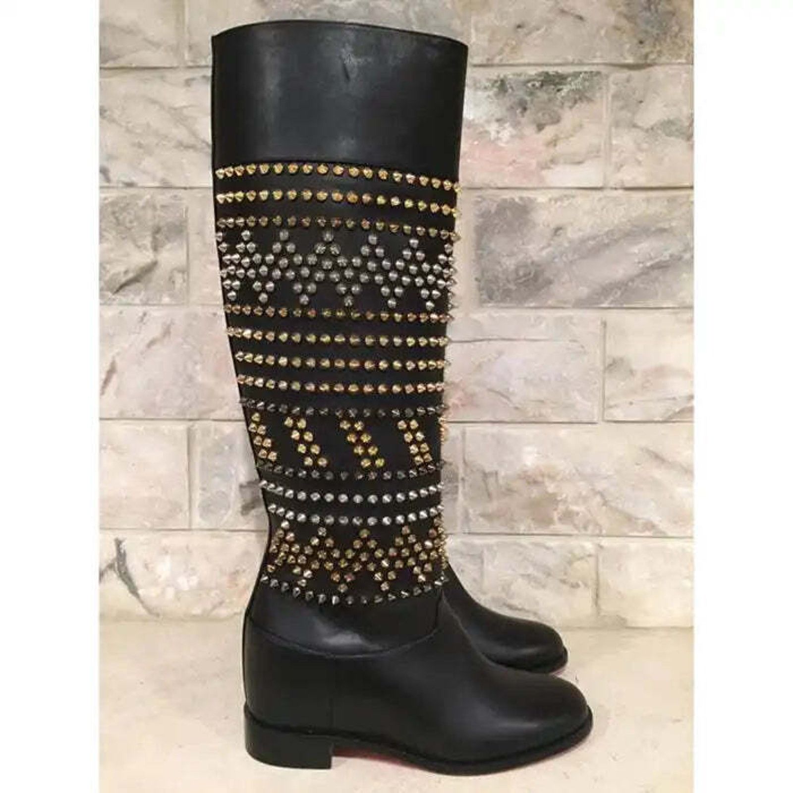 Christian Louboutin Christian Louboutin Rom Chic Spike Leather Black Knee High Size US 5.5 / IT 35.5 - 2 Thumbnail