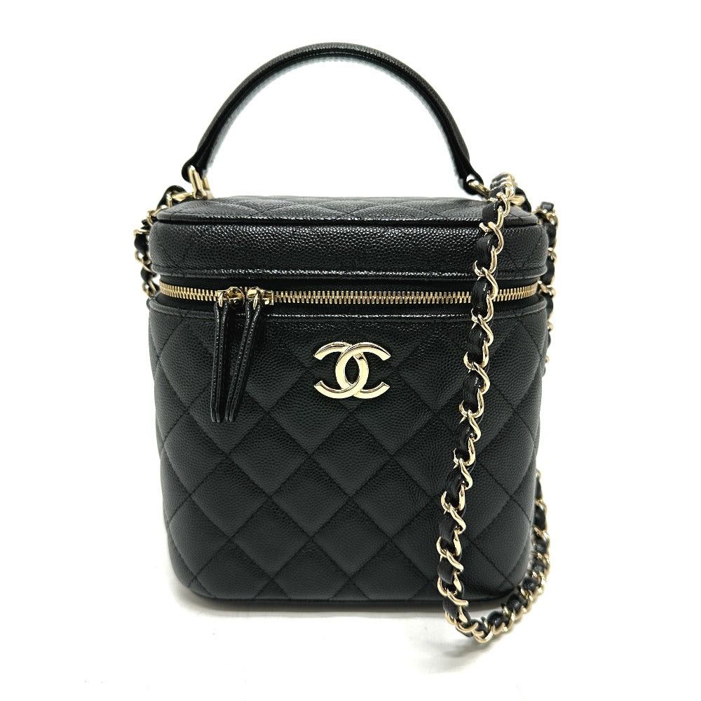 Chanel Chanel As2362 Coma Mark Cc Matelasse Double Chain Bag Shoulder Handbag Briefcase Vanity Caviar Skin Women Black Size ONE SIZE - 1 Thumbnail