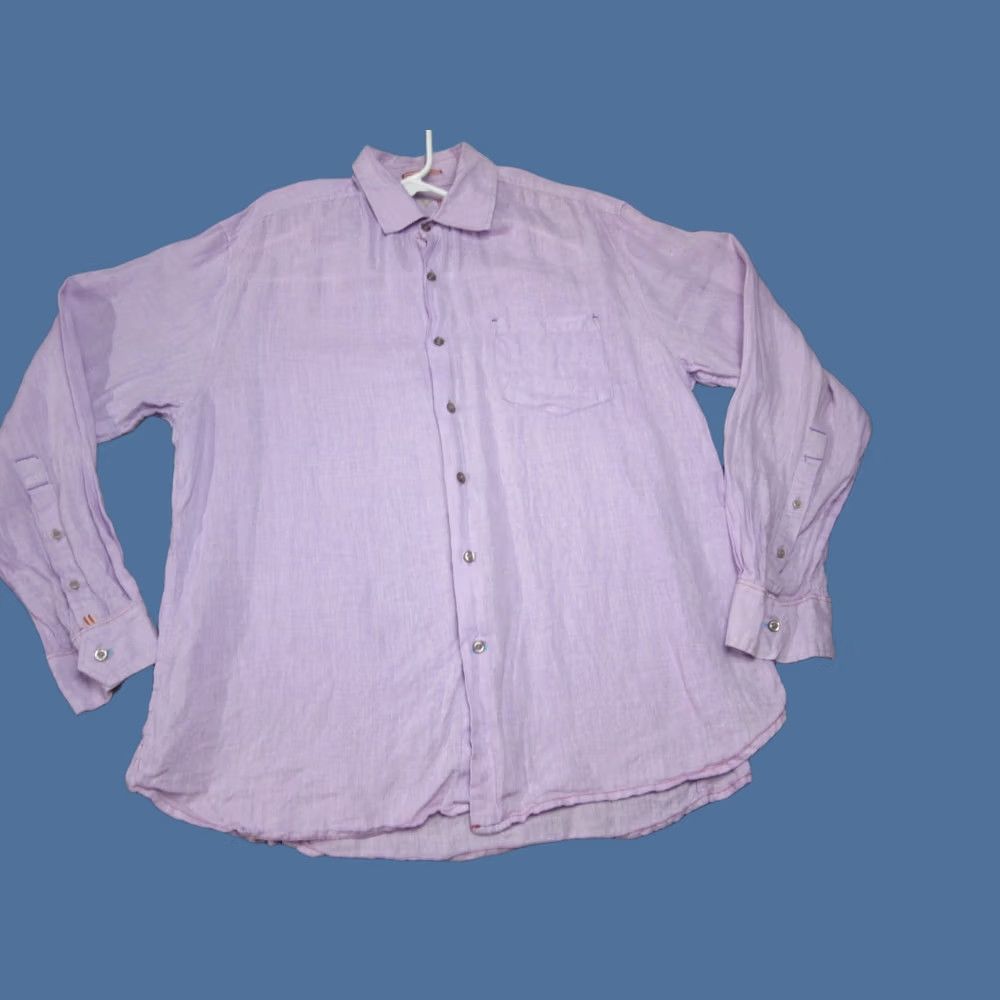 Logo 7 EQ Shirt Mens XL Purple Linen Integrity Every Garment Embroidered Logo Button Size US XL / EU 56 / 4 - 1 Thumbnail