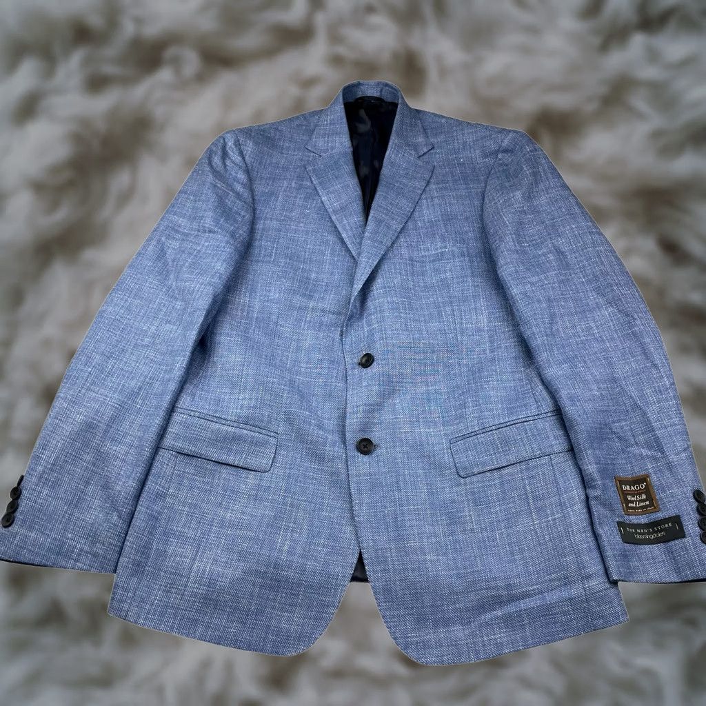 Bloomingdale's Bloomingdale's Blazer Blue 42L Drago Wool/Silk/Linen 2-Button Men's Size 42R - 1 Thumbnail