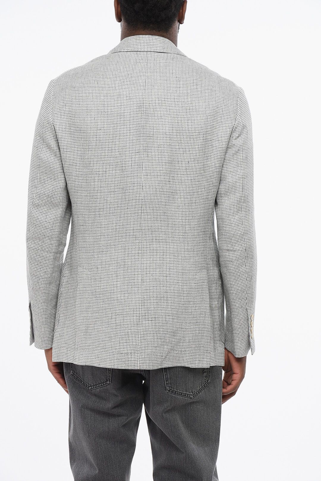 Brunello Cucinelli og1mm0725 Houndstooth Linen Double-breasted Blazer in Grey Size US L / EU 52-54 / 3 - 2 Thumbnail