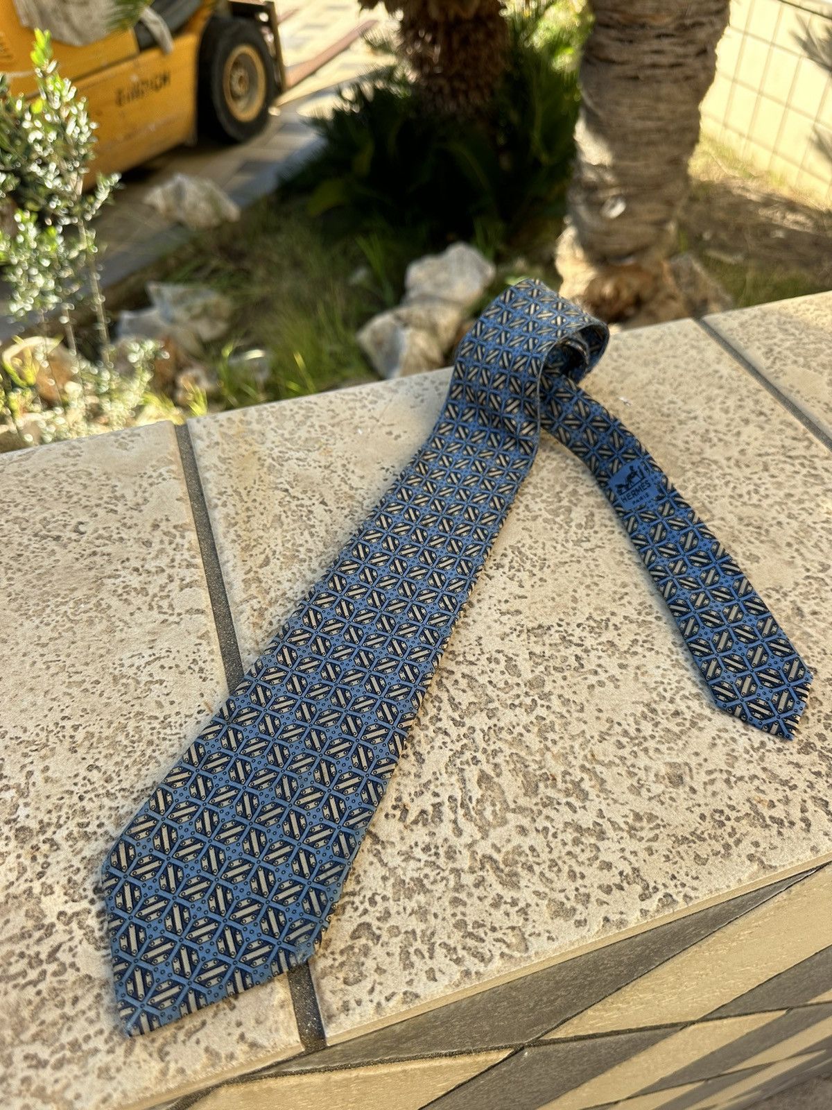 Hermes Hermès Silk Blue Tie Size ONE SIZE - 7 Thumbnail