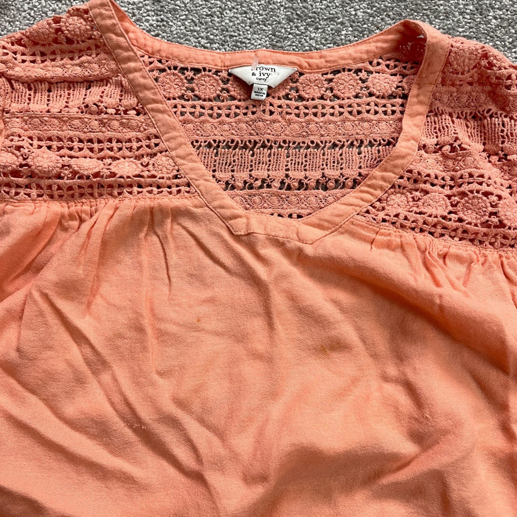 Vintage Crown & Ivy Blouse Womens XL Orange Crochet Bell Sleeve V-Neck Tunic Top Casual Womens Size XL / US 12-14 / IT 48-50 - 4 Thumbnail