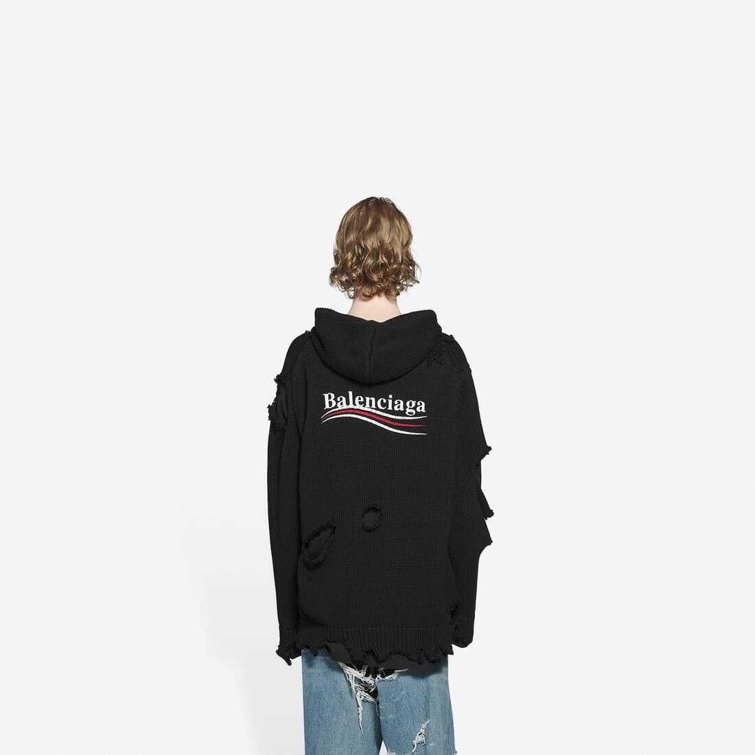 Balenciaga o1bcso1str0325 Political Campaign Destroyed Hoodie in Black Size XS / US 0-2 / IT 36-38 - 2 Thumbnail