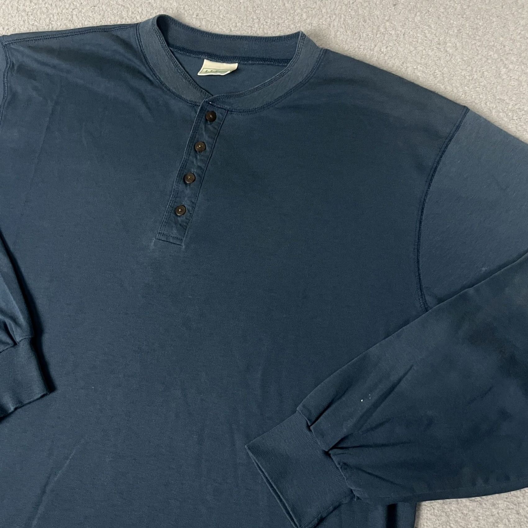 Vintage VINTAGE L.L. Bean Tshirt Shirt Adult Large Long Sleeve Henley Blue USA 1/4 Button Distressed Vtg Mens Size US L / EU 52-54 / 3 - 7 Thumbnail