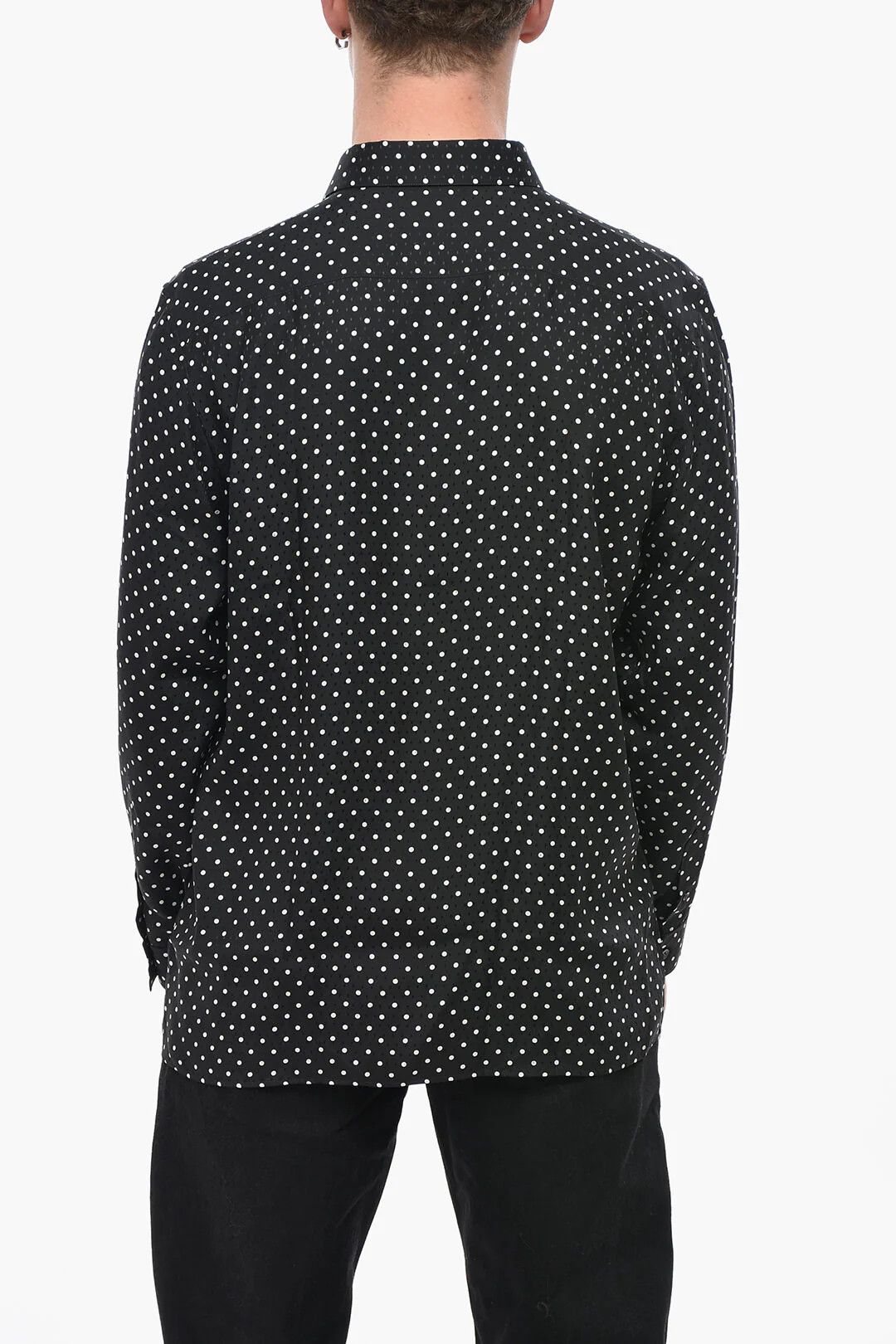 Saint Laurent Paris og1mm0326 Silk Polka-Dot Shirt in Black Size US XXS / EU 40 - 2 Thumbnail