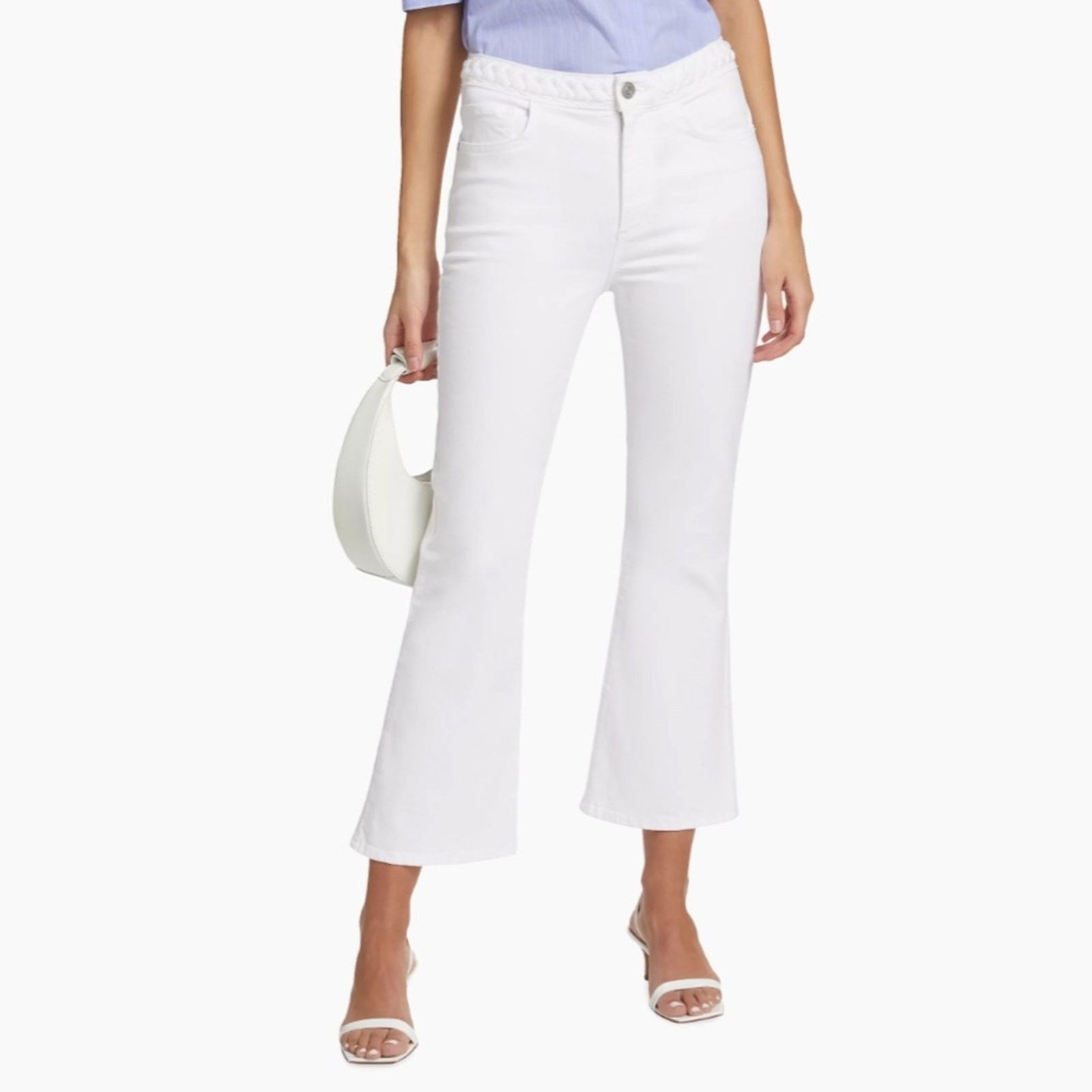 Frame FRAME Braided Crop Mini Boot Cut Jeans in Blanc White Sz. 23 Size 23" - 3 Thumbnail