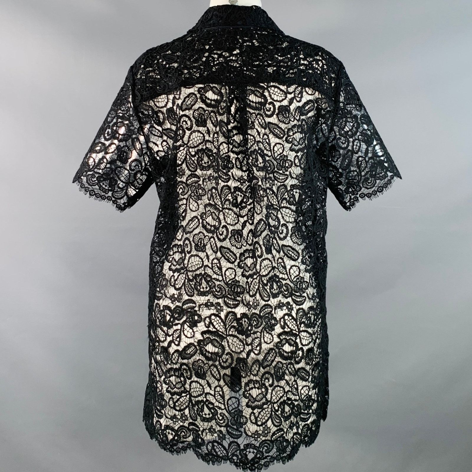 Staud STAUD M Black Polyester Lace Button Up Short Sleeve Shirt Size M / US 6-8 / IT 42-44 - 4 Thumbnail