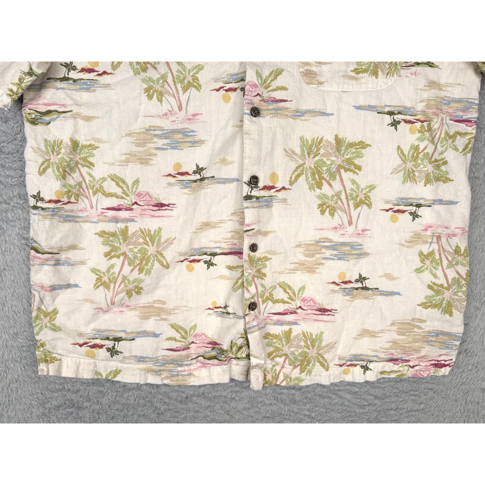George George Shirt Adult XL Ivory Palm Hut Sunset Floral Hawaiian Cotton Blend Button-Up Casual Mens 90s Theme Size US XL / EU 56 / 4 - 5 Thumbnail