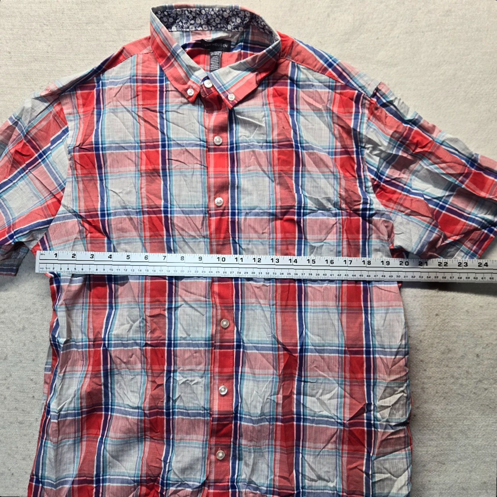 Van Heusen Van Heusen Shirt Plaid Button-Up Short Sleeve XL Men Multicolor 17 17.5 Casual Classic Size US XL / EU 56 / 4 - 4 Thumbnail