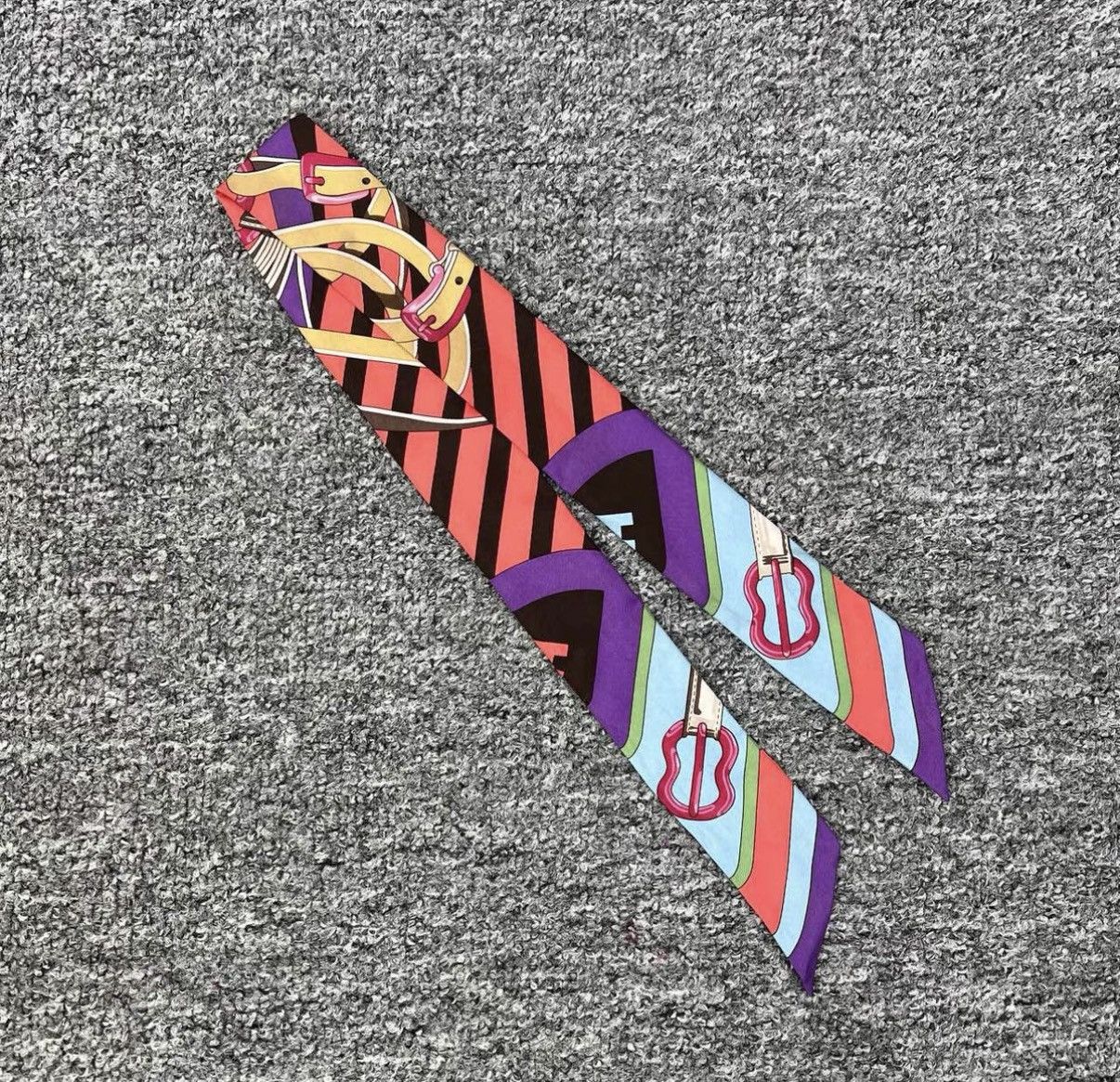 Hermes Hermes Twilly Colorful Striped Silk Scarf K12 Size ONE SIZE - 2 Thumbnail