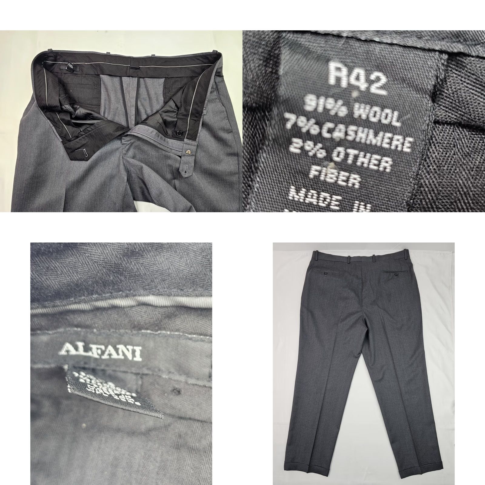Alfani Alfani Gray Pinstripe Cashmere Wool Blend Pants Men 42x31 Flat Front Cuffed EUC - Regular Fit, Dress Pants, Business, Formal, Casual Size US 42 / EU 58 - 8 Thumbnail