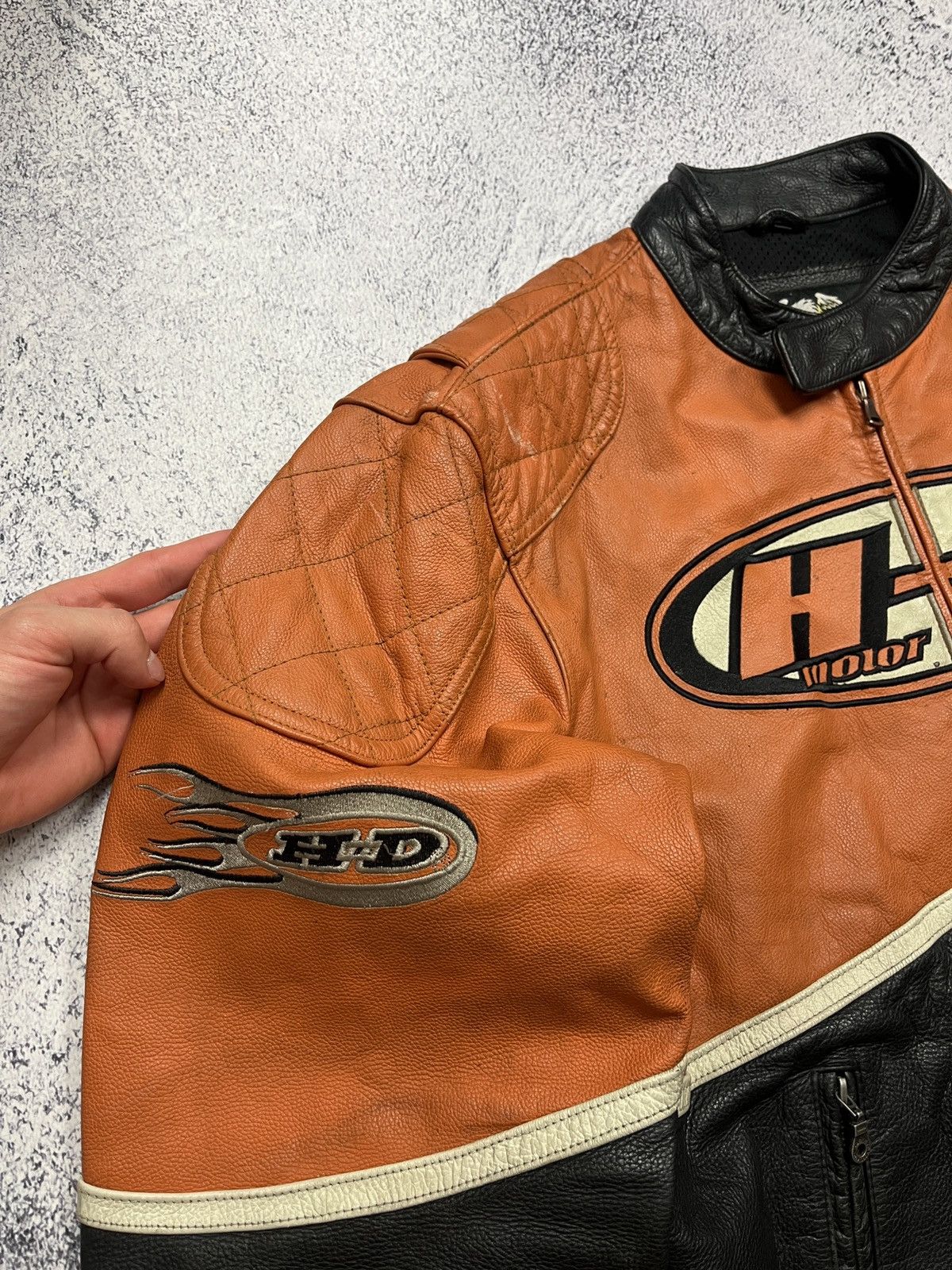 Harley Davidson Vintage Harley Davidson Leather Jacket USA Rare Logo Orange Size US L / EU 52-54 / 3 - 11 Thumbnail