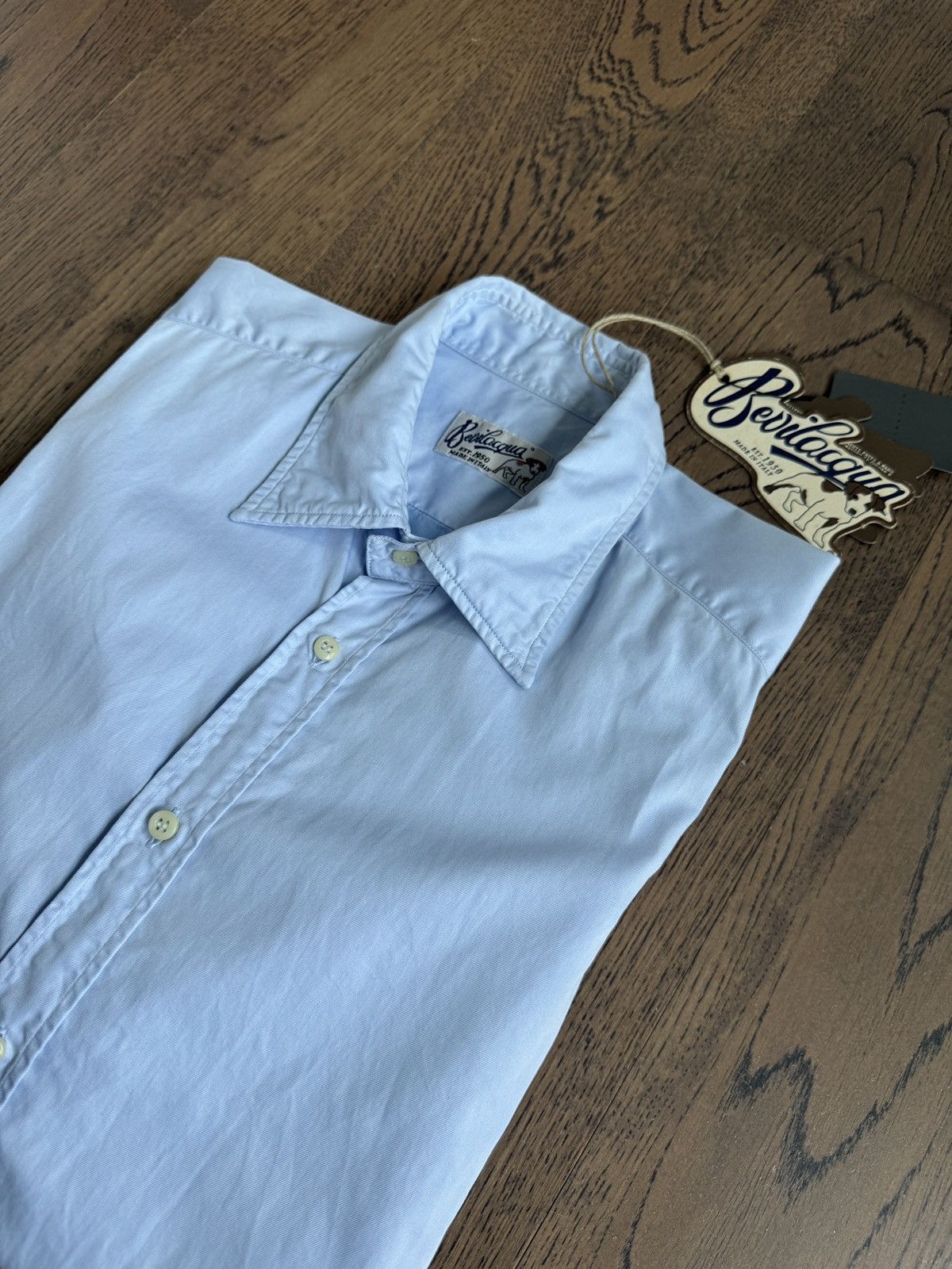 Bevilacqua BEVILACQUA Italy Handmade Mens Blue Cotton Dress Shirt Size US S / EU 44-46 / 1 - 7 Thumbnail