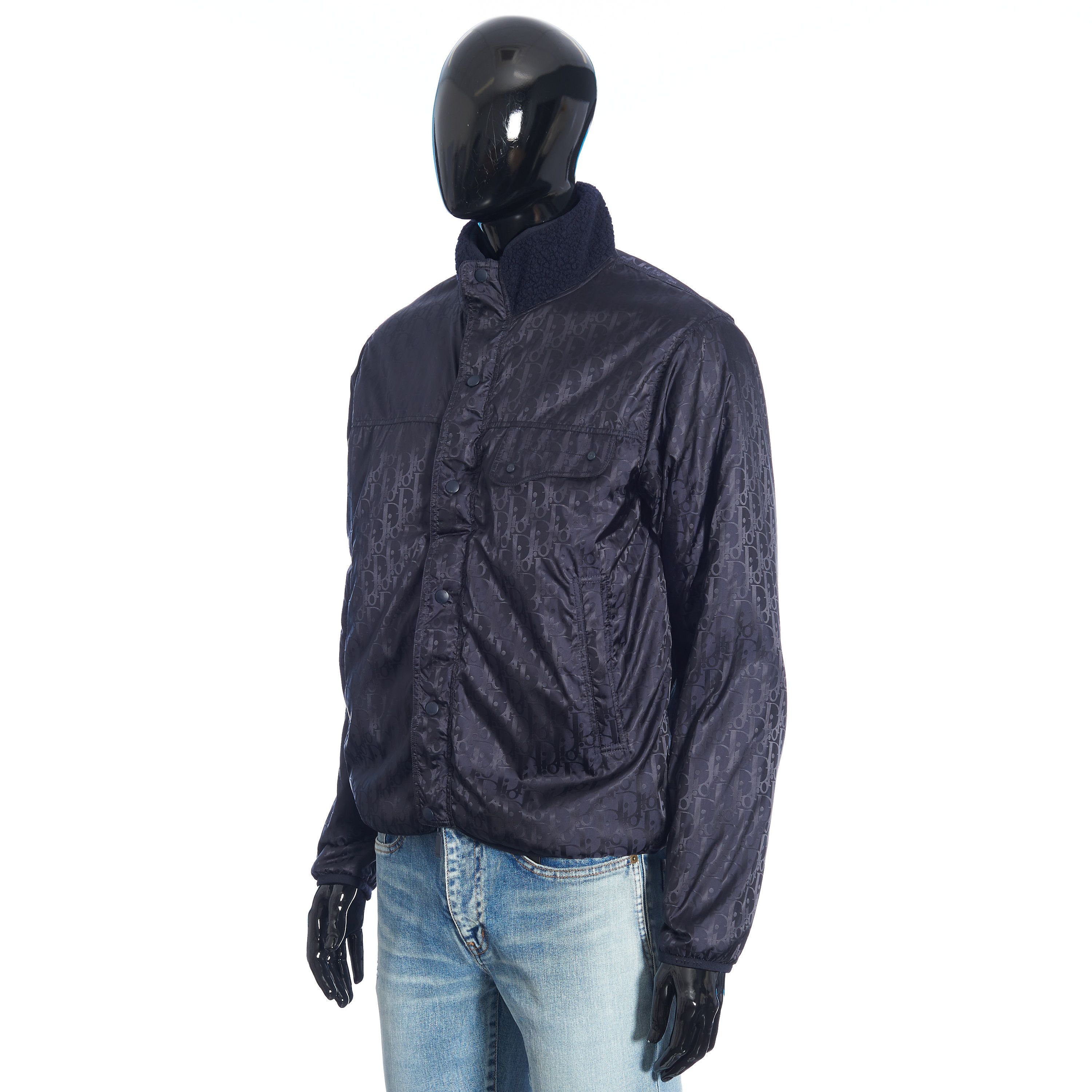 Reversible Dior Oblique Blouson In Navy Blue Wool Fleece