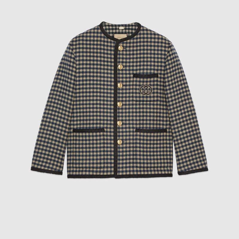 Gucci o1loc1c0126 770950 Wool Gingham Jacket With Interlocking G Size US M / EU 48-50 / 2 - 1 Thumbnail