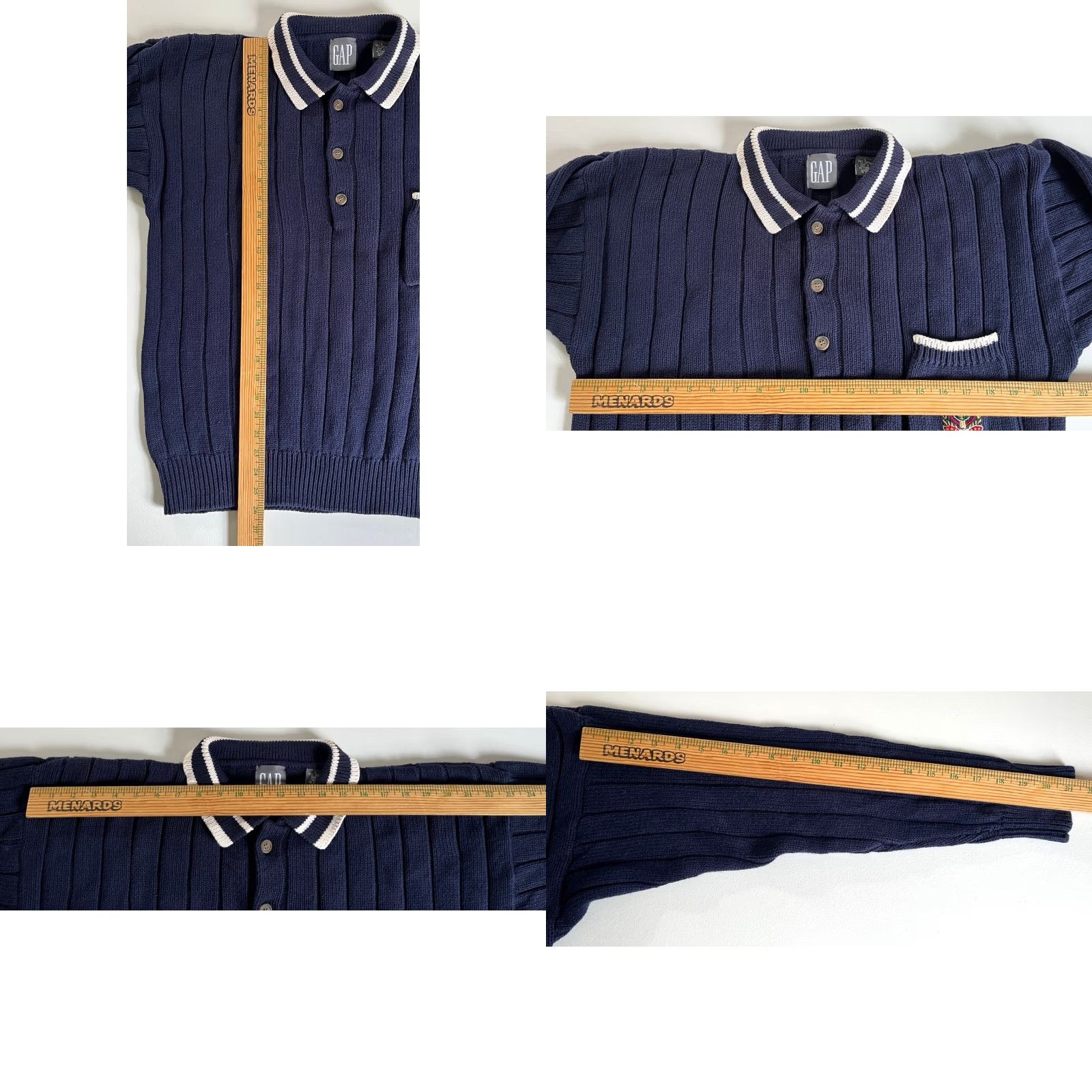 Gap VINTAGE Gap Sweater Shirt Men 90s Preppy Collared Knit Embroidered Crest Navy L 100% Cotton Pullover Size US L / EU 52-54 / 3 - 8 Thumbnail