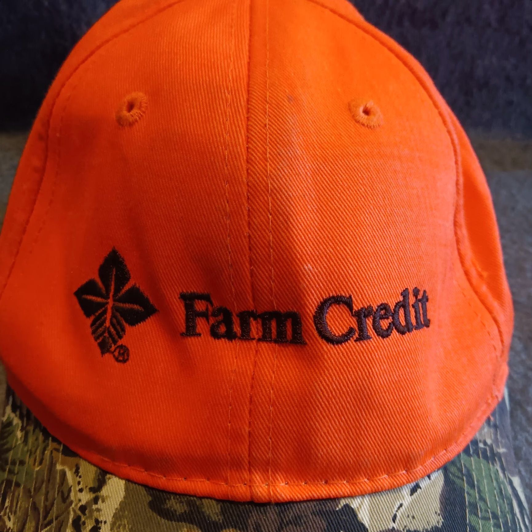 Vintage VINTAGE Farm Credit Union Hat Cap Strap Back Adjustable Adult Orange Camo Hunting Camp Baseball Cap Men Orange Camouflage Classic Dad Hunting 90s Mens Size ONE SIZE - 2 Thumbnail