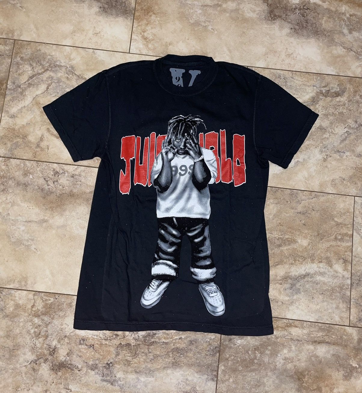 image of 999 Club x Vlone Juice Wrld X Vlone Man Of The Year Tee Black Size Large, Men's