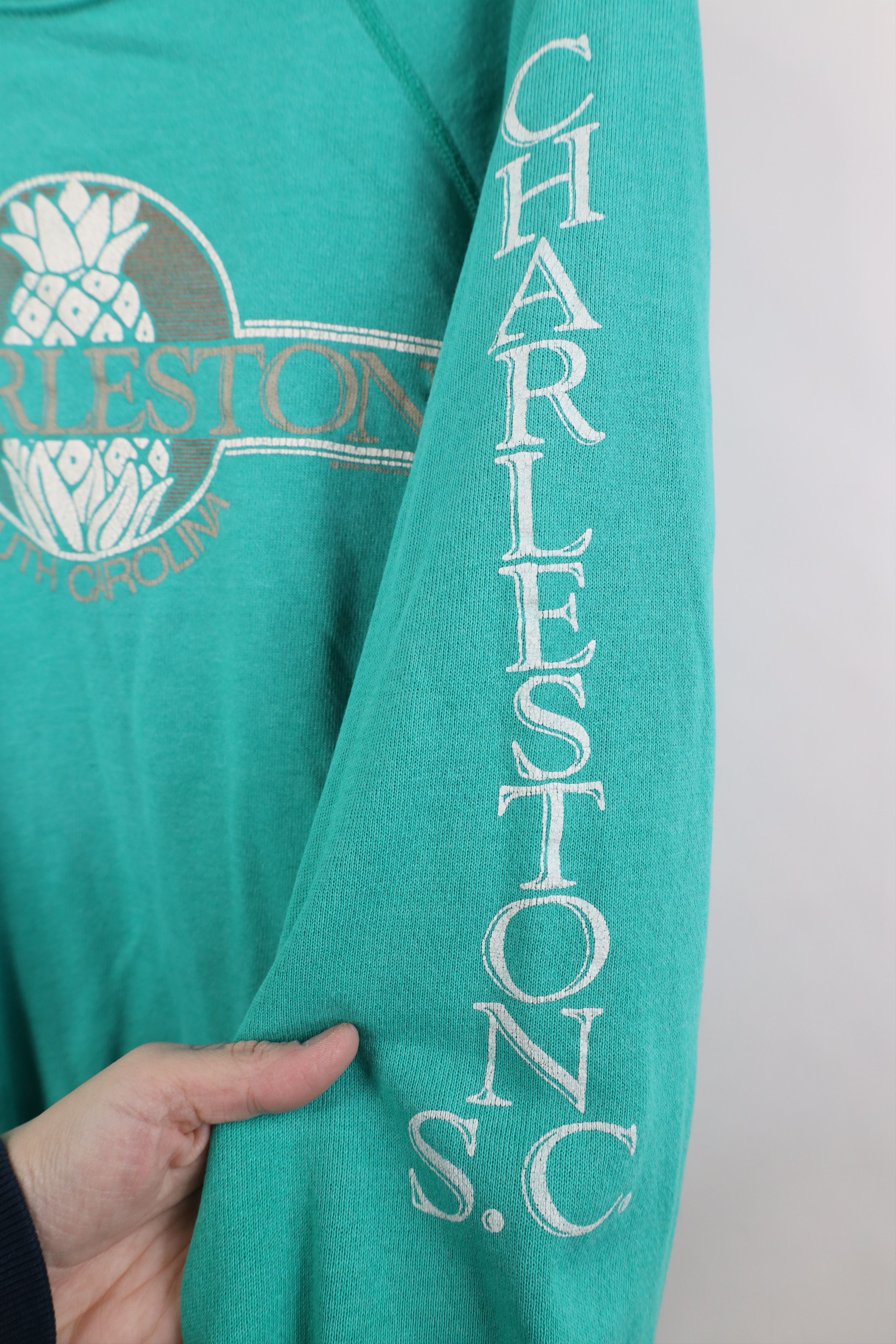 Vintage Vintage 90s Charleston South Carolina Sweatshirt Teal USA Size L / US 10 / IT 46 - 4 Thumbnail