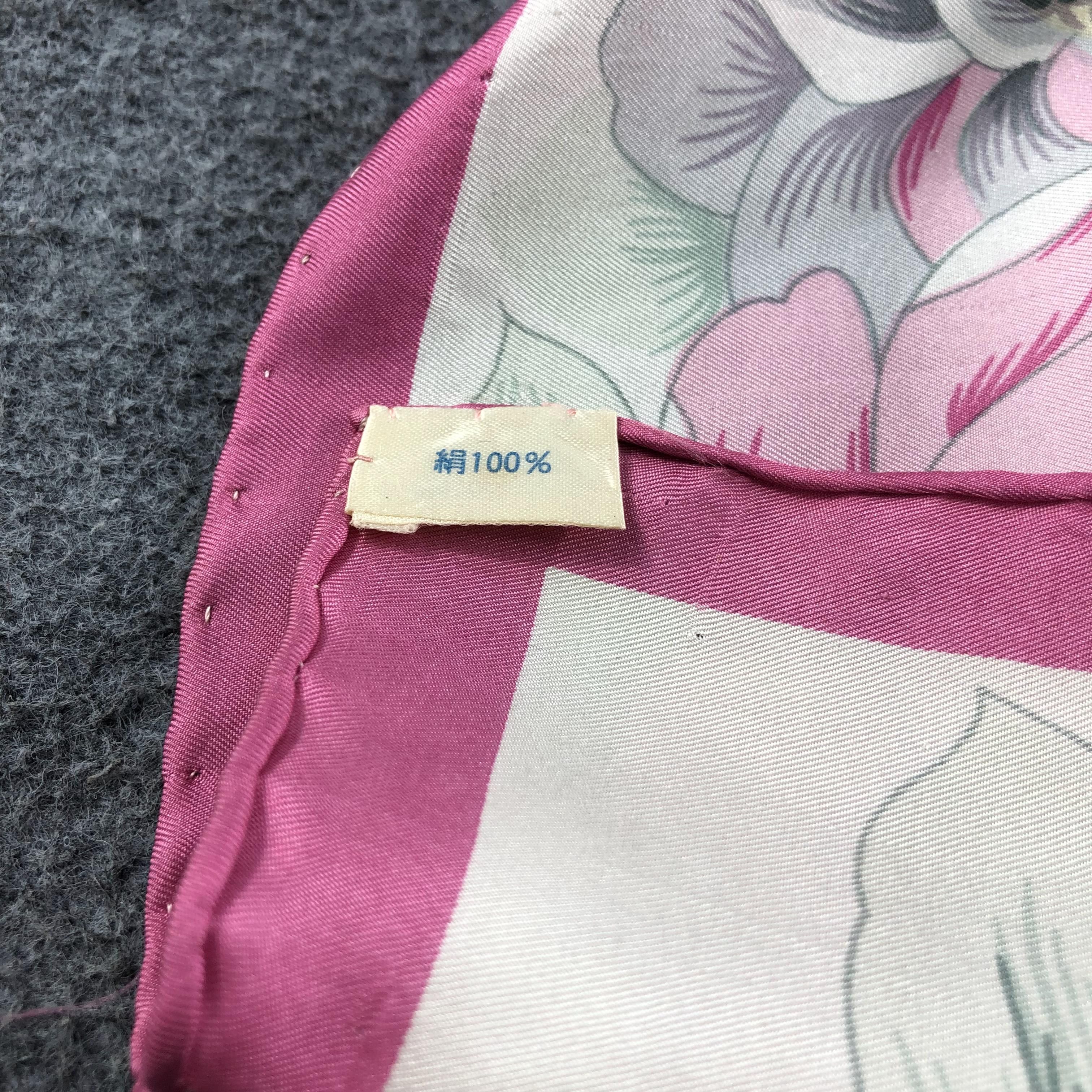 Japanese Brand Vintage Luxury Floral Pink Hand Rolled Silk Scarf M375 Size ONE SIZE - 5 Thumbnail