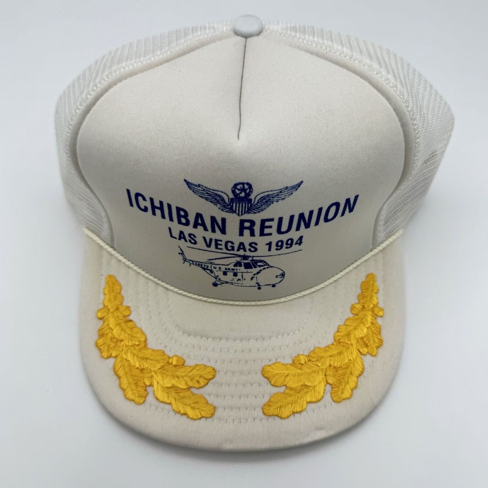 Vintage VINTAGE SAN SUN ICHIBAN REUNION US ARMY KOREA JAPAN 1994 MILTARY VETERAN LAUREL LEAF HAT WHITE ONE SIZE FITS MOST Size ONE SIZE - 2 Thumbnail
